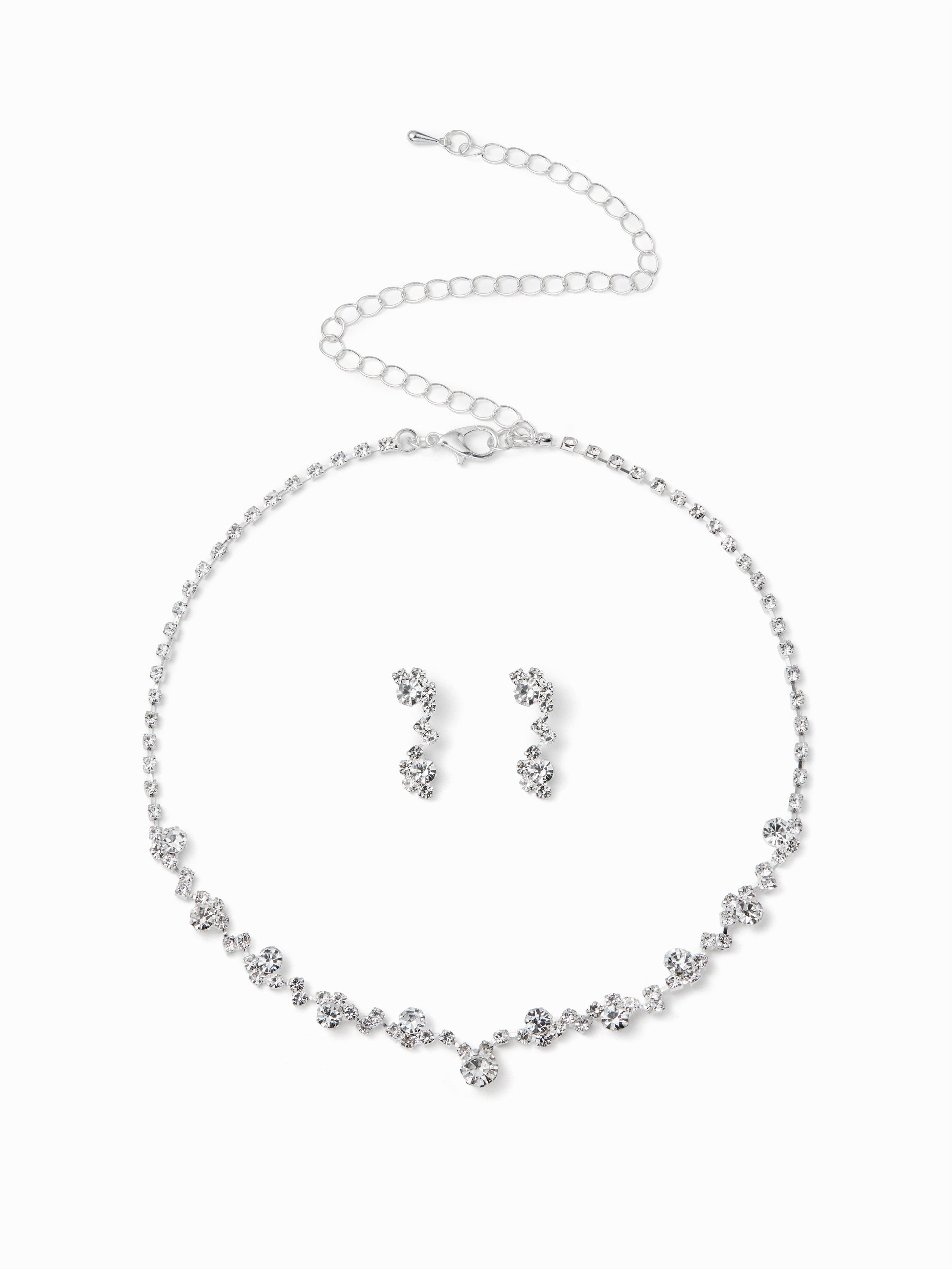 2PCS RHINESTONE DECOR NECKLACE & EARRINGS SET by CIDER