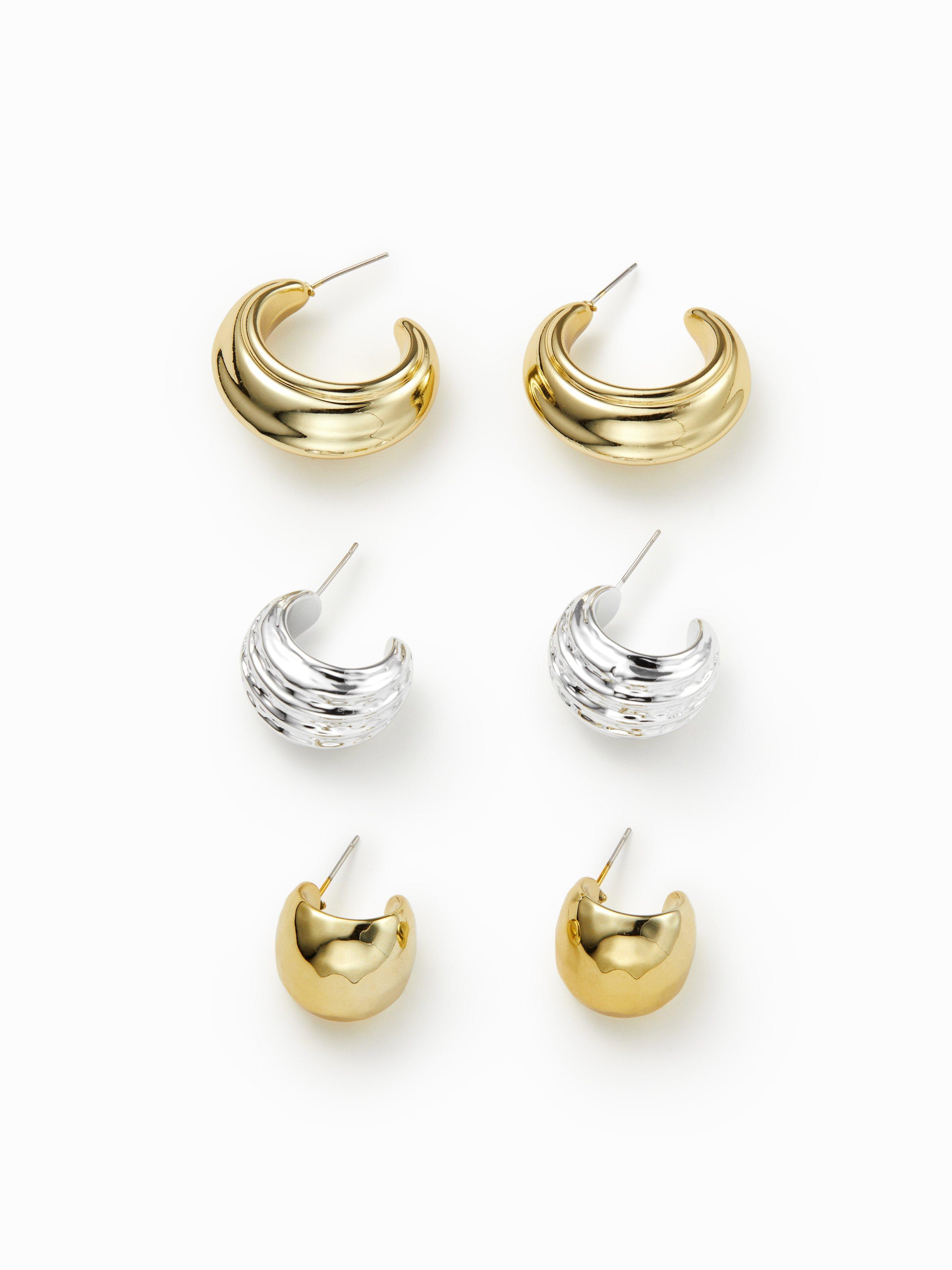 3 PAIRS C-SHAPED HOOP EARRINGS by CIDER