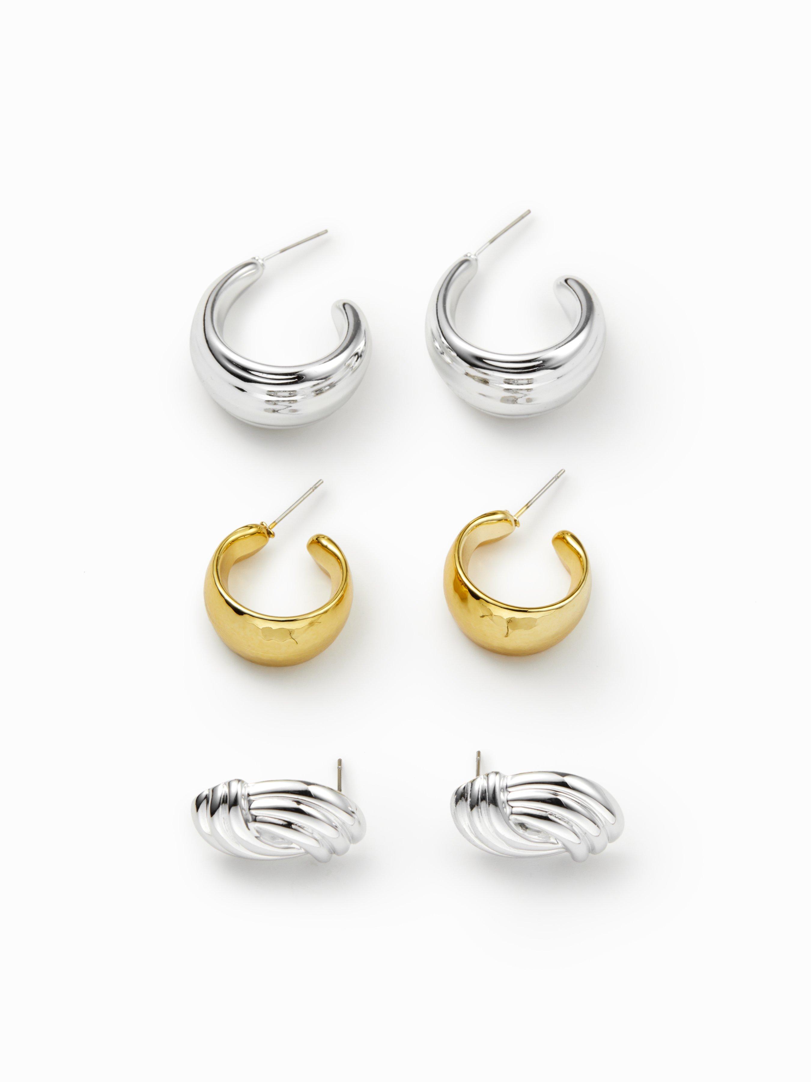 3 PAIRS C-SHAPED HOOP EARRINGS by CIDER
