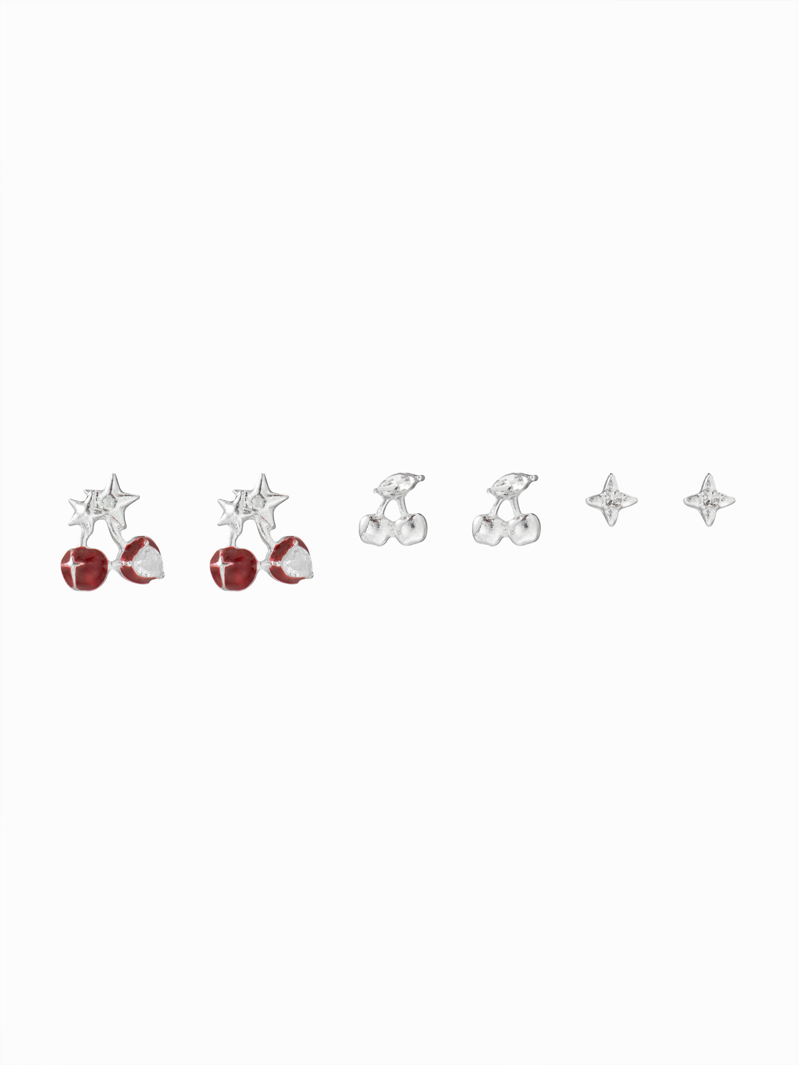 3 PAIRS CHERRY & STAR STUD EARRINGS SET by CIDER