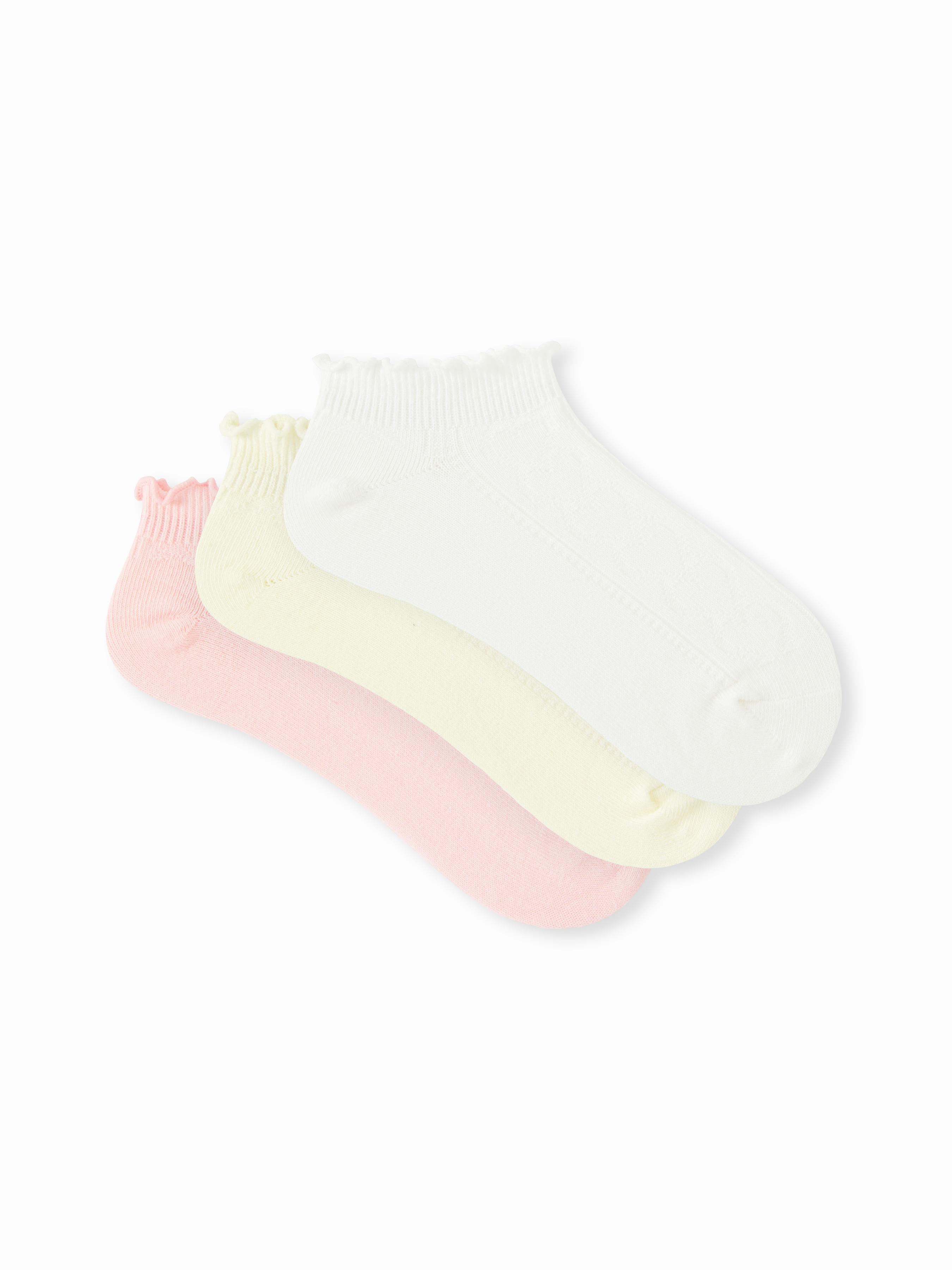 3 PAIRS KNITTED CRIMPED TRIM ANKLE SOCKS SET by CIDER