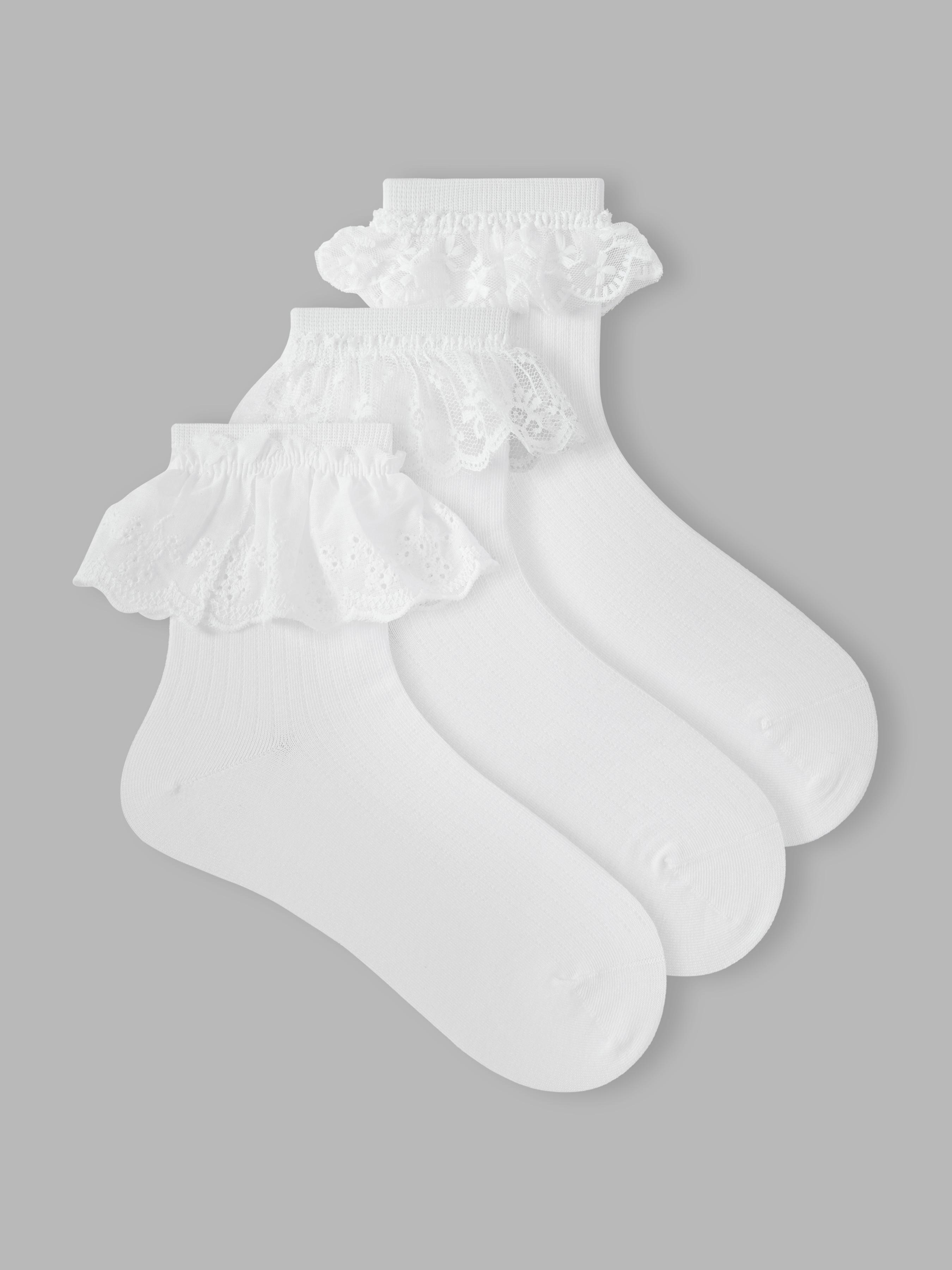 3 PAIRS LACE TRIM ANKLE SOCKS SET by CIDER