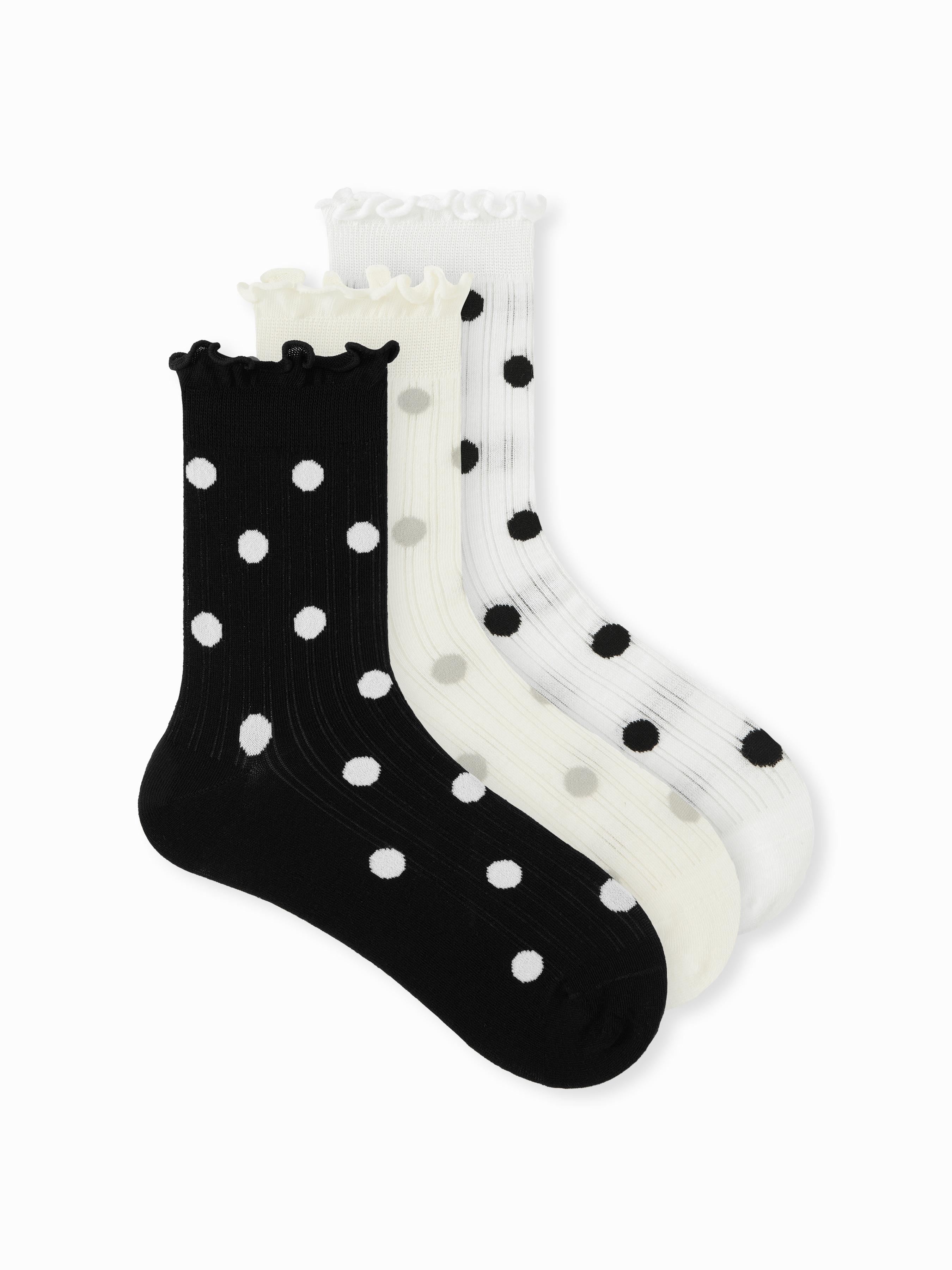 3 PAIRS POLKA DOT & RUFFLE RIBBED CREW SOCKS SET by CIDER