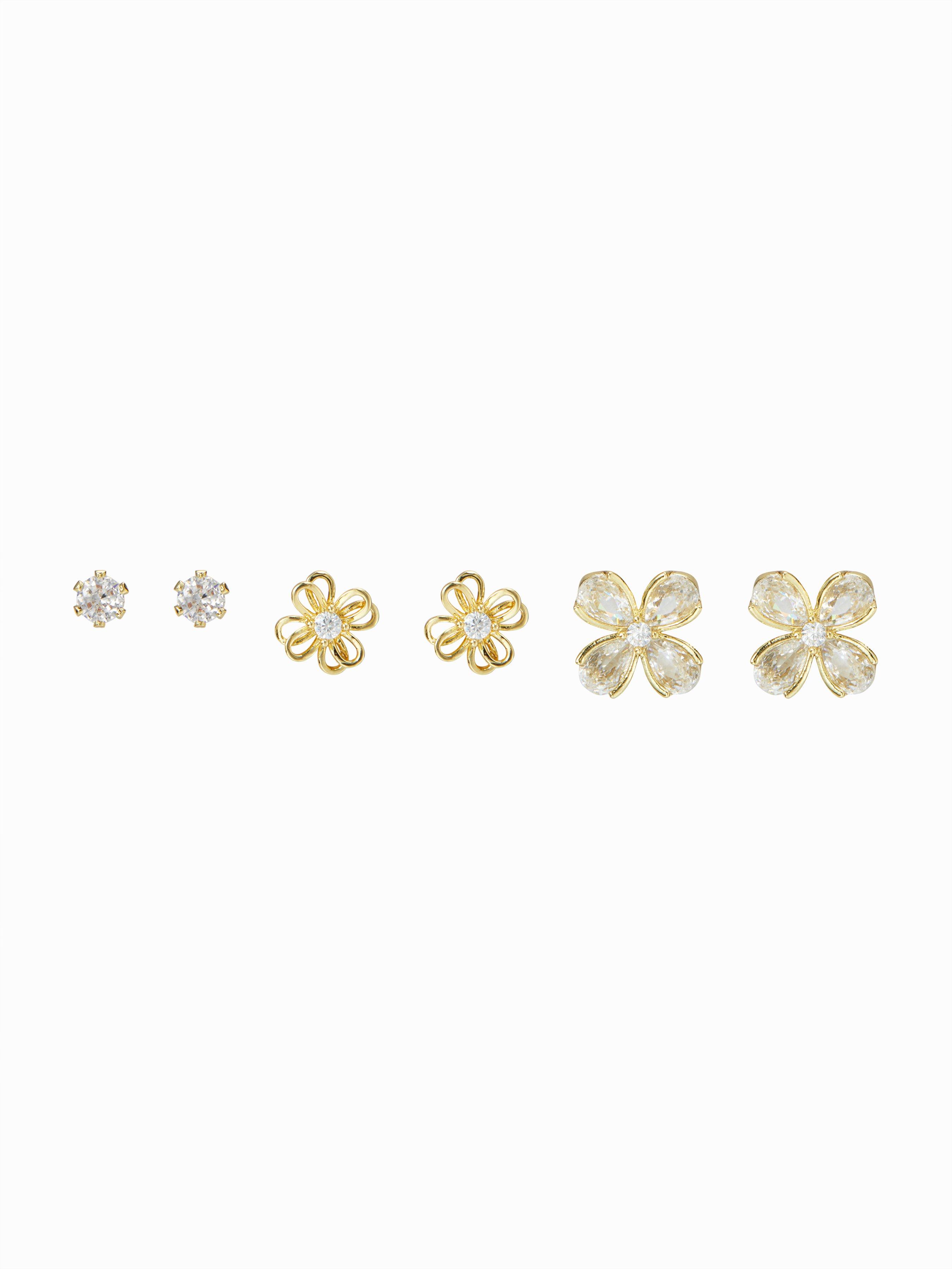 3 PAIRS RHINESTONE & FLOWER EARRINGS SET by CIDER