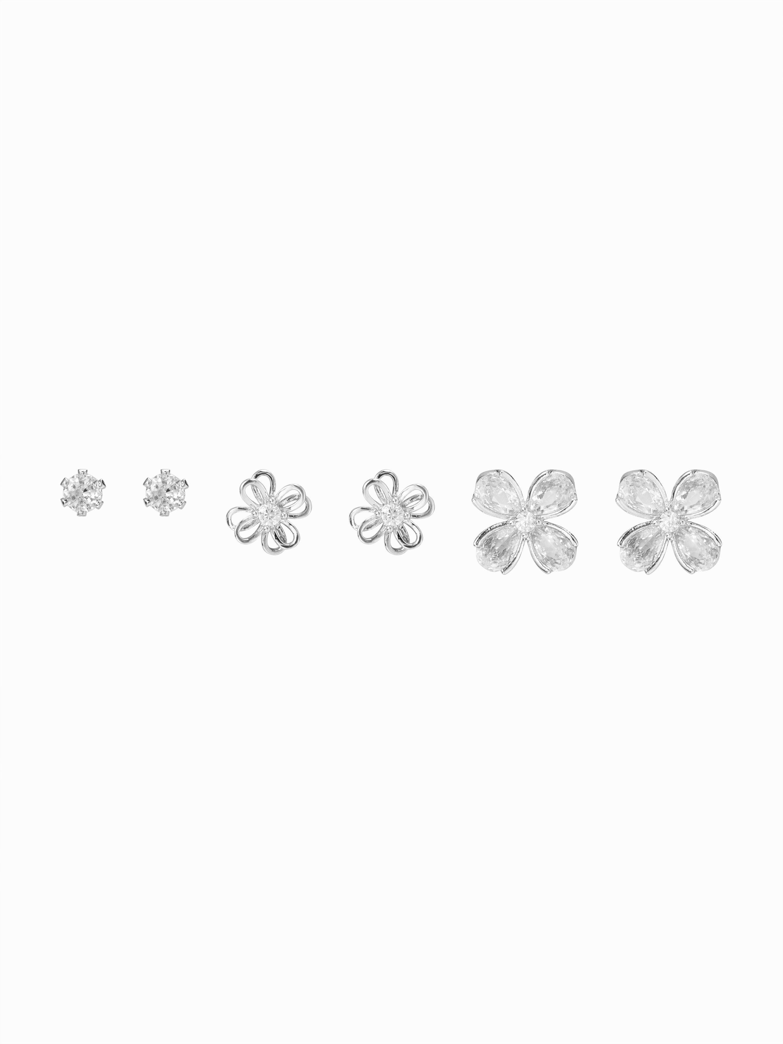 3 PAIRS RHINESTONE & FLOWER EARRINGS SET by CIDER