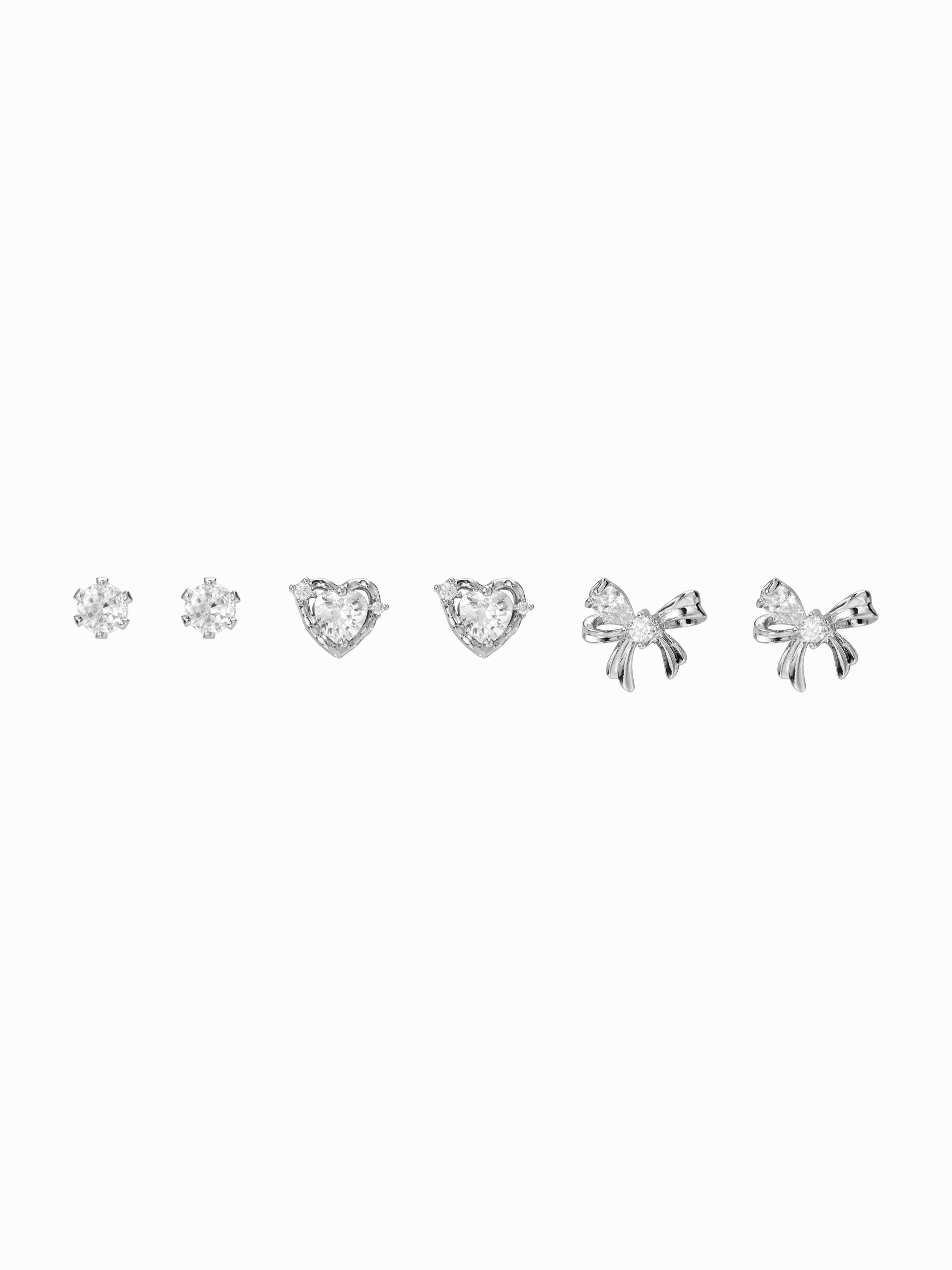 3 PAIRS RHINESTONE & HEART & BOWKNOT EARRINGS SET by CIDER