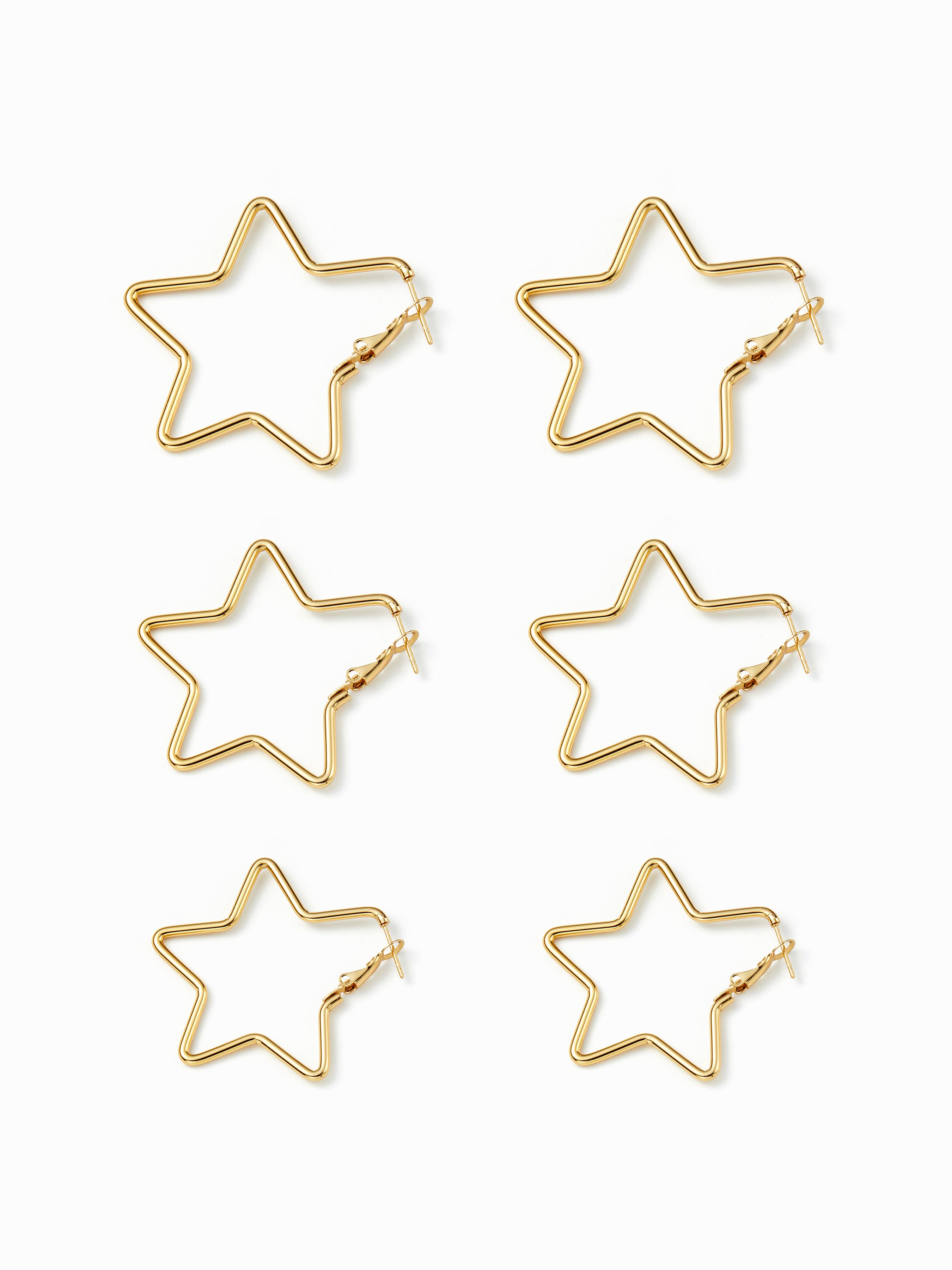 3 PAIRS STAR HOOP STAINLESS STEEL EARRINGS SET by CIDER