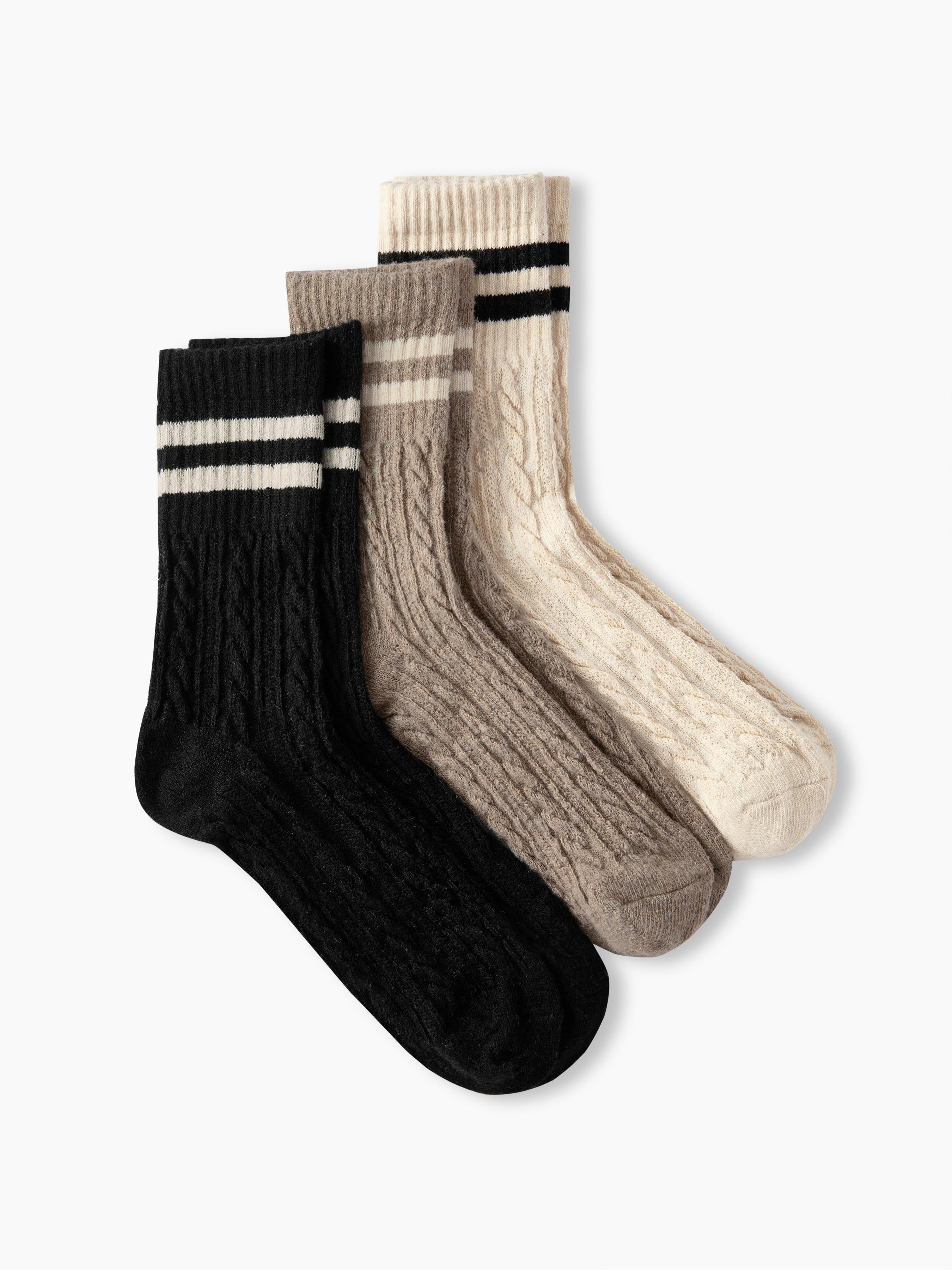 3 PAIRS STRIPED WOOL-BLEND CREW SOCKS by CIDER