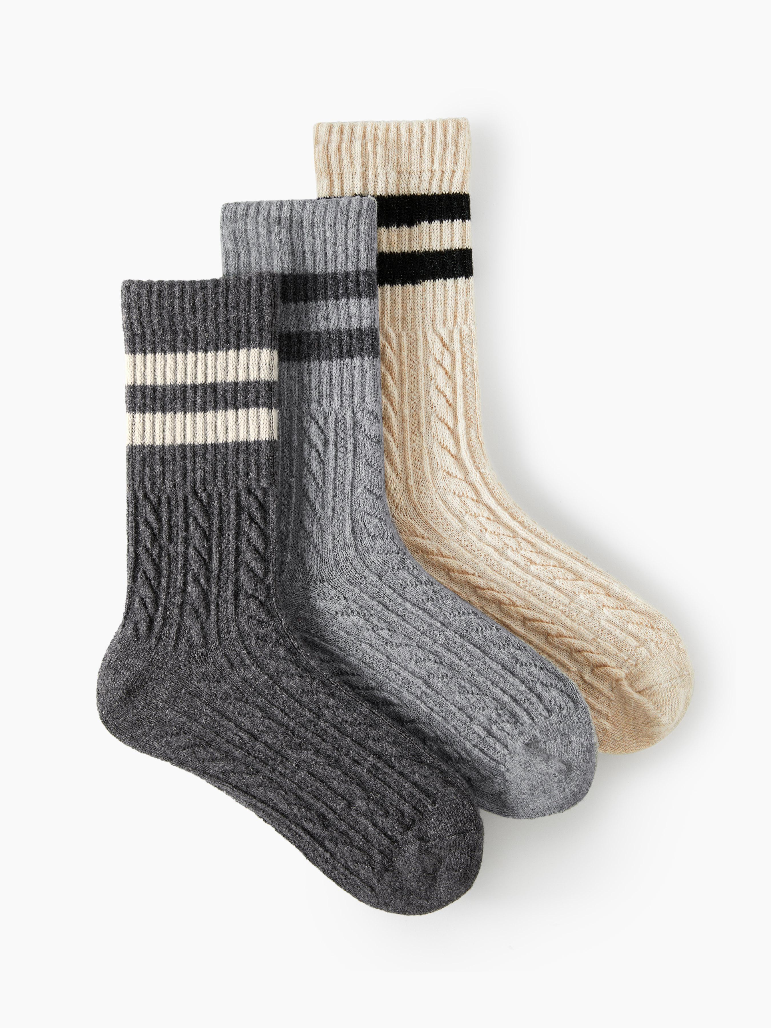3 PAIRS STRIPED WOOL-BLEND CREW SOCKS by CIDER