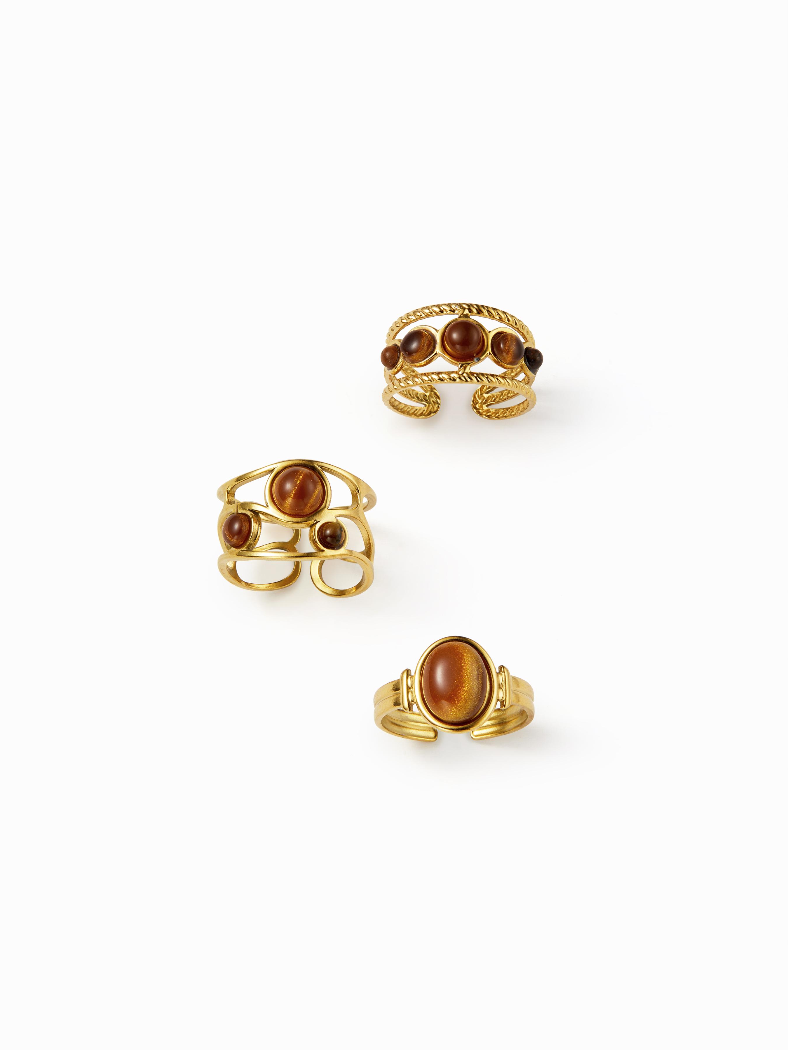 3 PCS GEMSTONE OPEN RING SET by CIDER