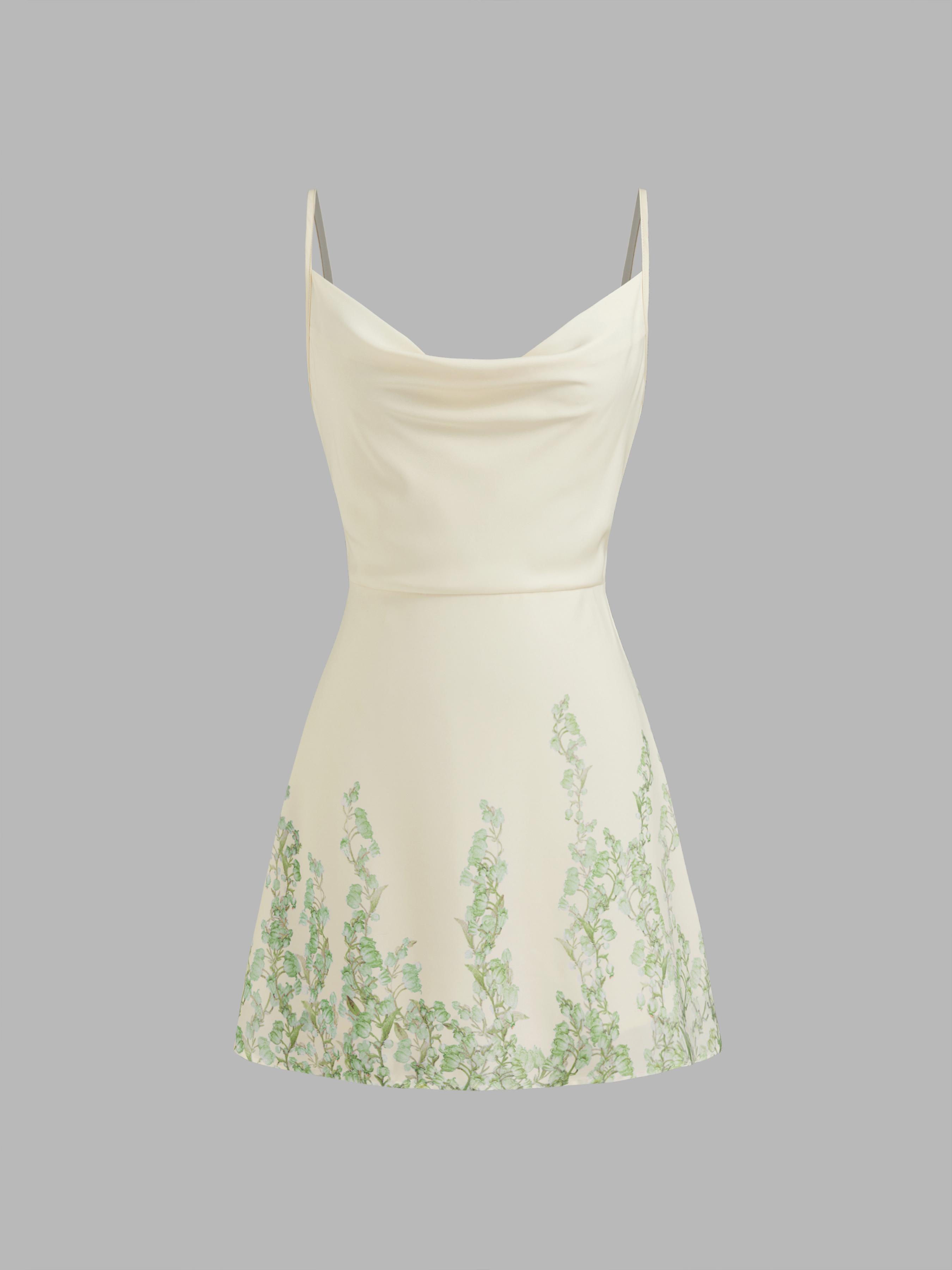 カウルネック花柄レースアップミニドレス by CIDER