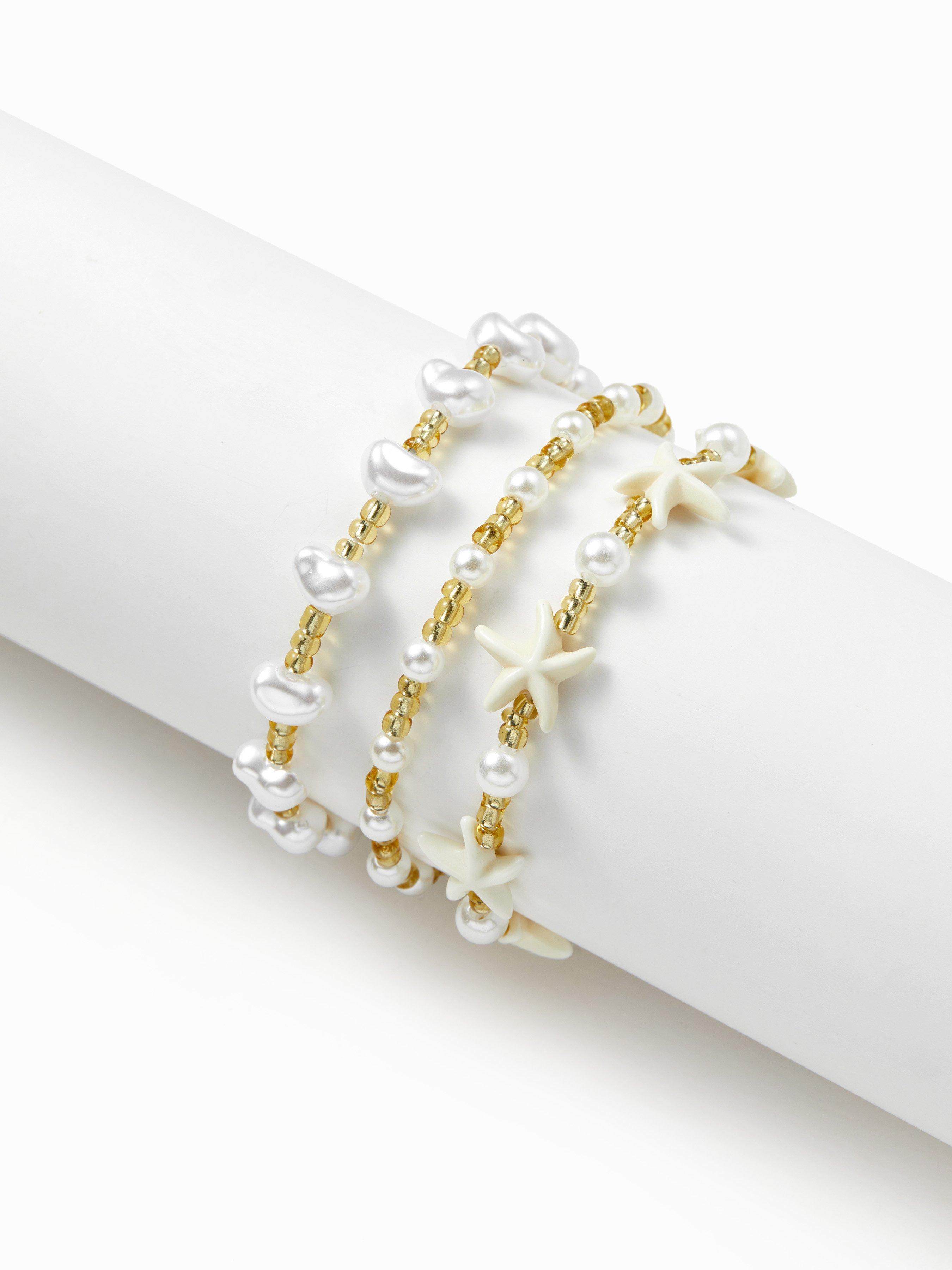 3PCS STARFISH & FAUX PEARL BEADED BRACELET SET by CIDER