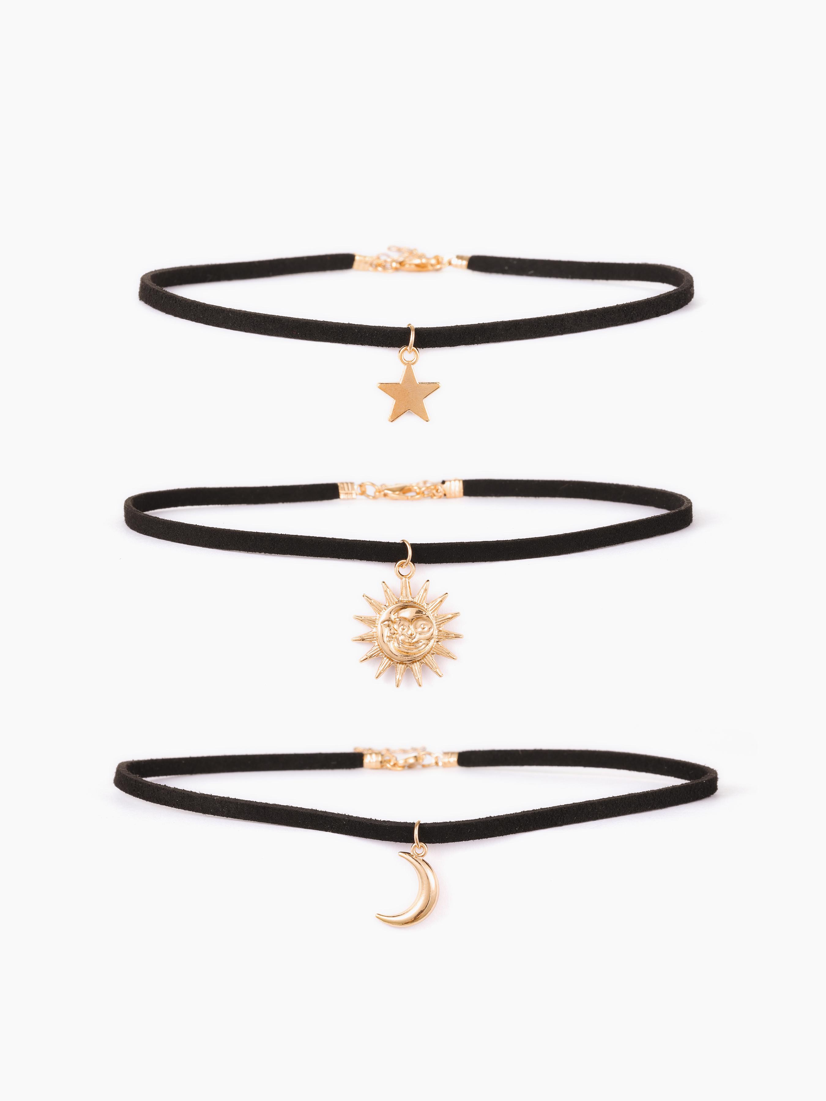 3pcs Whimsigoth Sun & Moon & Star Choker Necklace by CIDER
