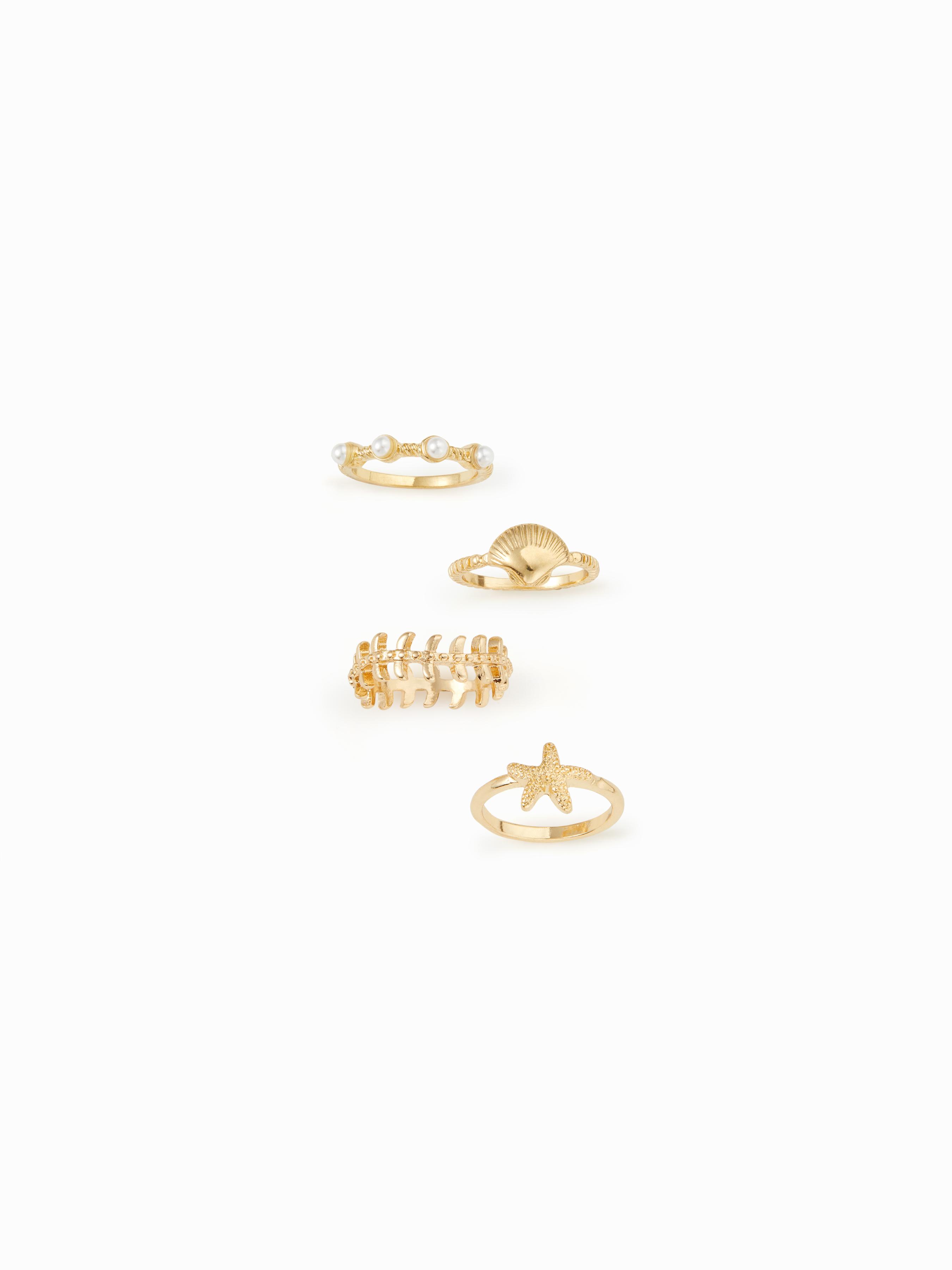 4 PCS SHELL & STARFISH & FAUX PEARL RING SET by CIDER