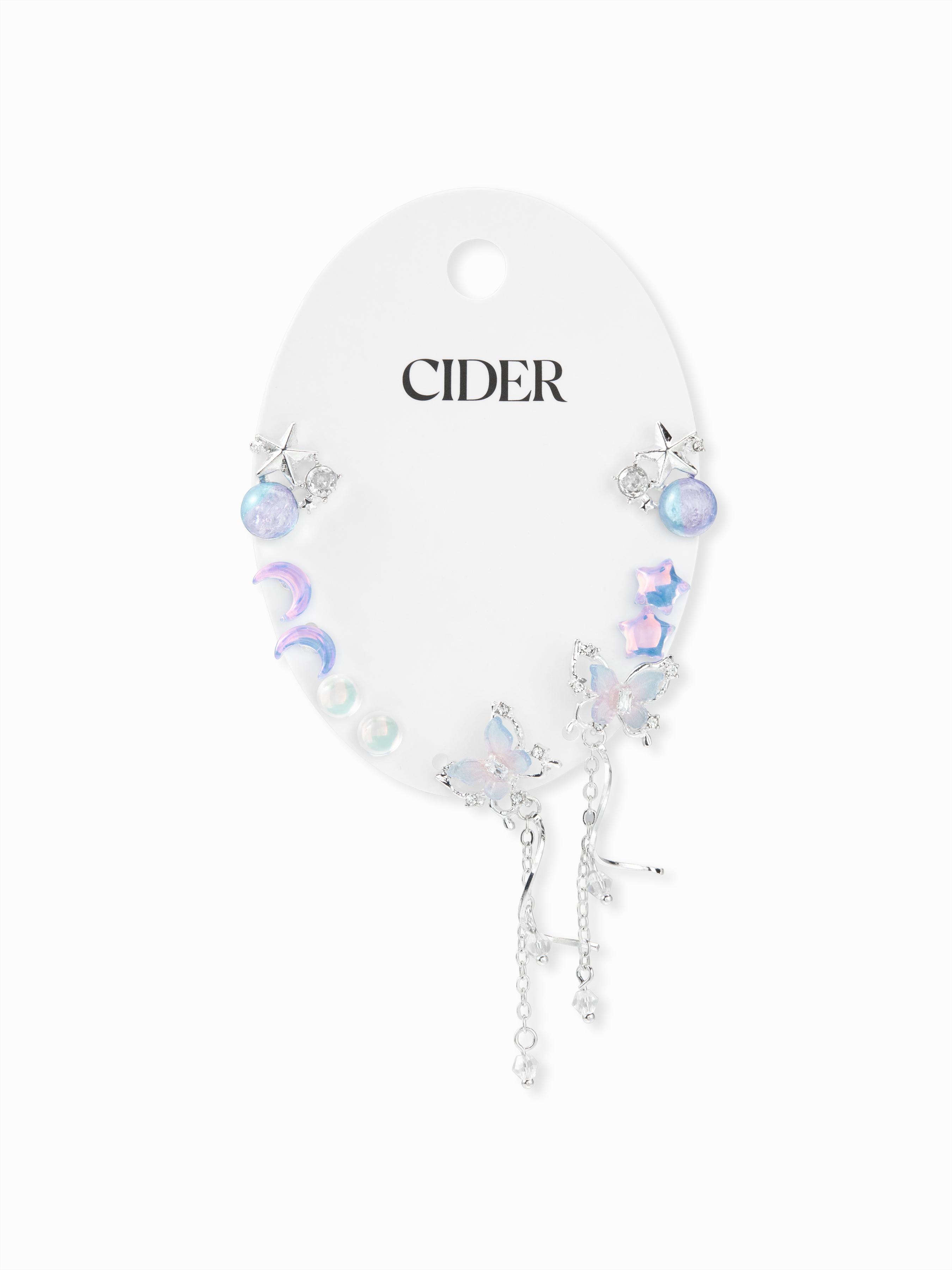 5 PAIRS BUTTERFLY & STAR & MOON STUD EARRINGS SET by CIDER