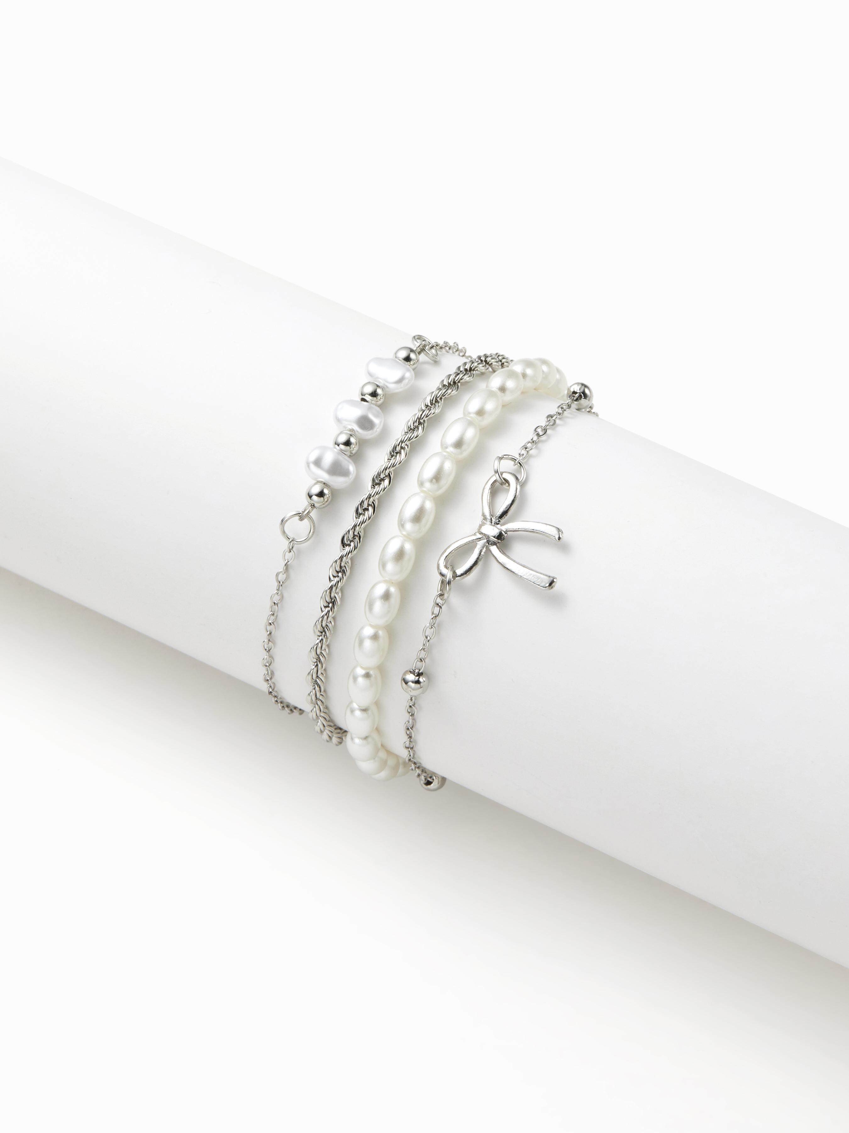 5 PCS BOWKNOT & FAUX PEARL BRACELET SET by CIDER