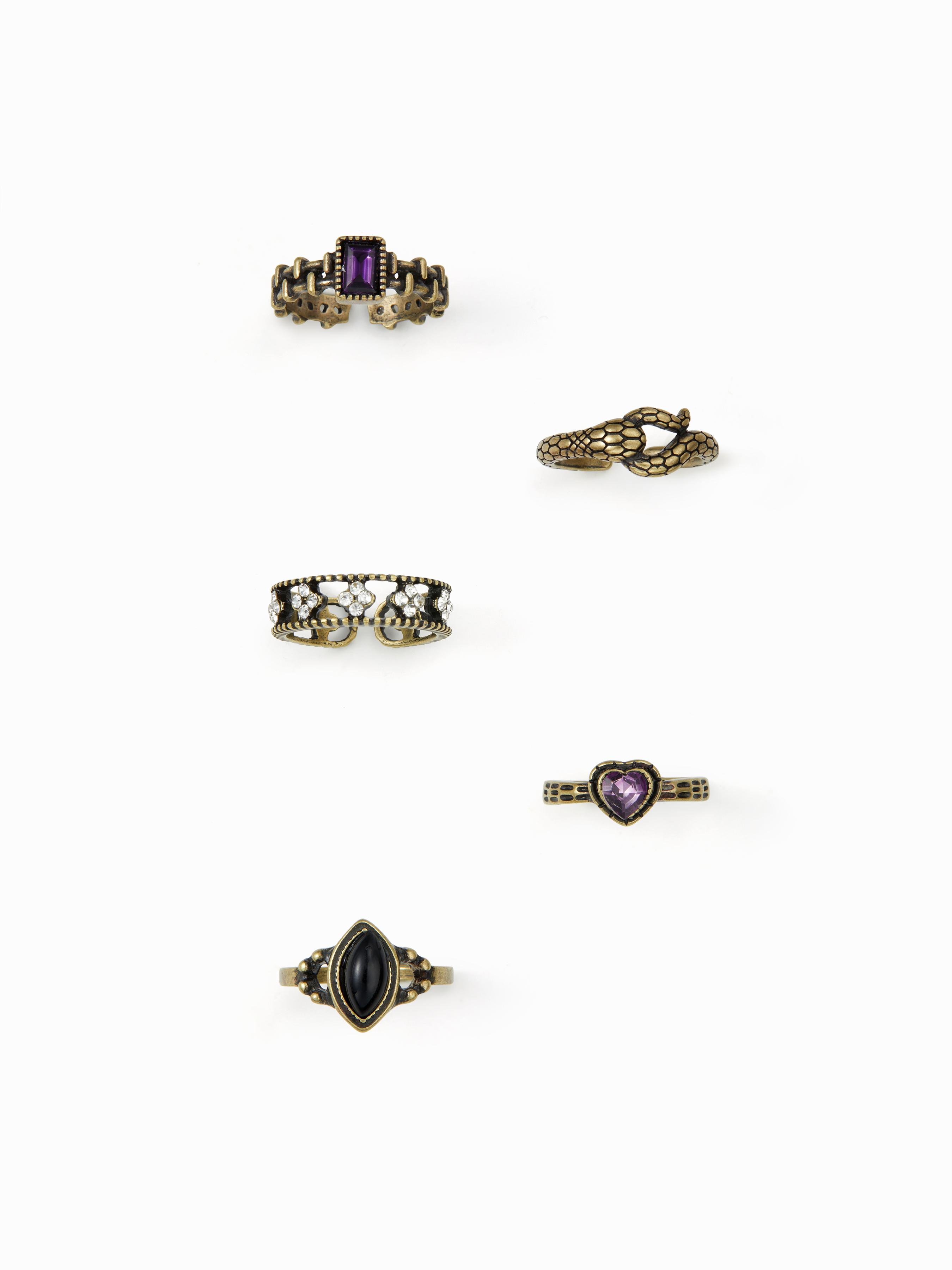 5 PCS SNAKE & HEART & RHINESTONE RING SET by CIDER