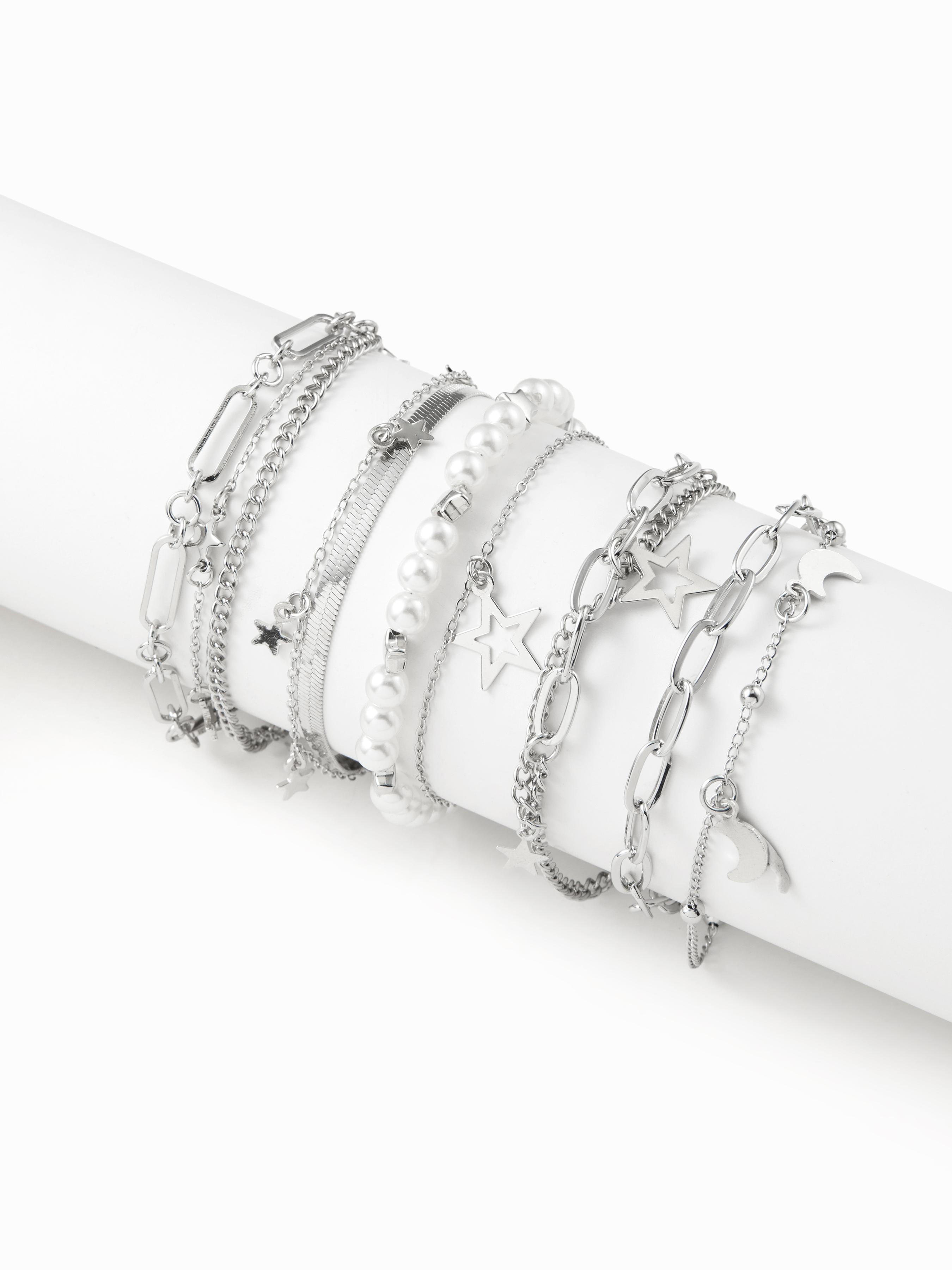 5 PCS STAR & MOON & FAUX PEARL BRACELET SET by CIDER