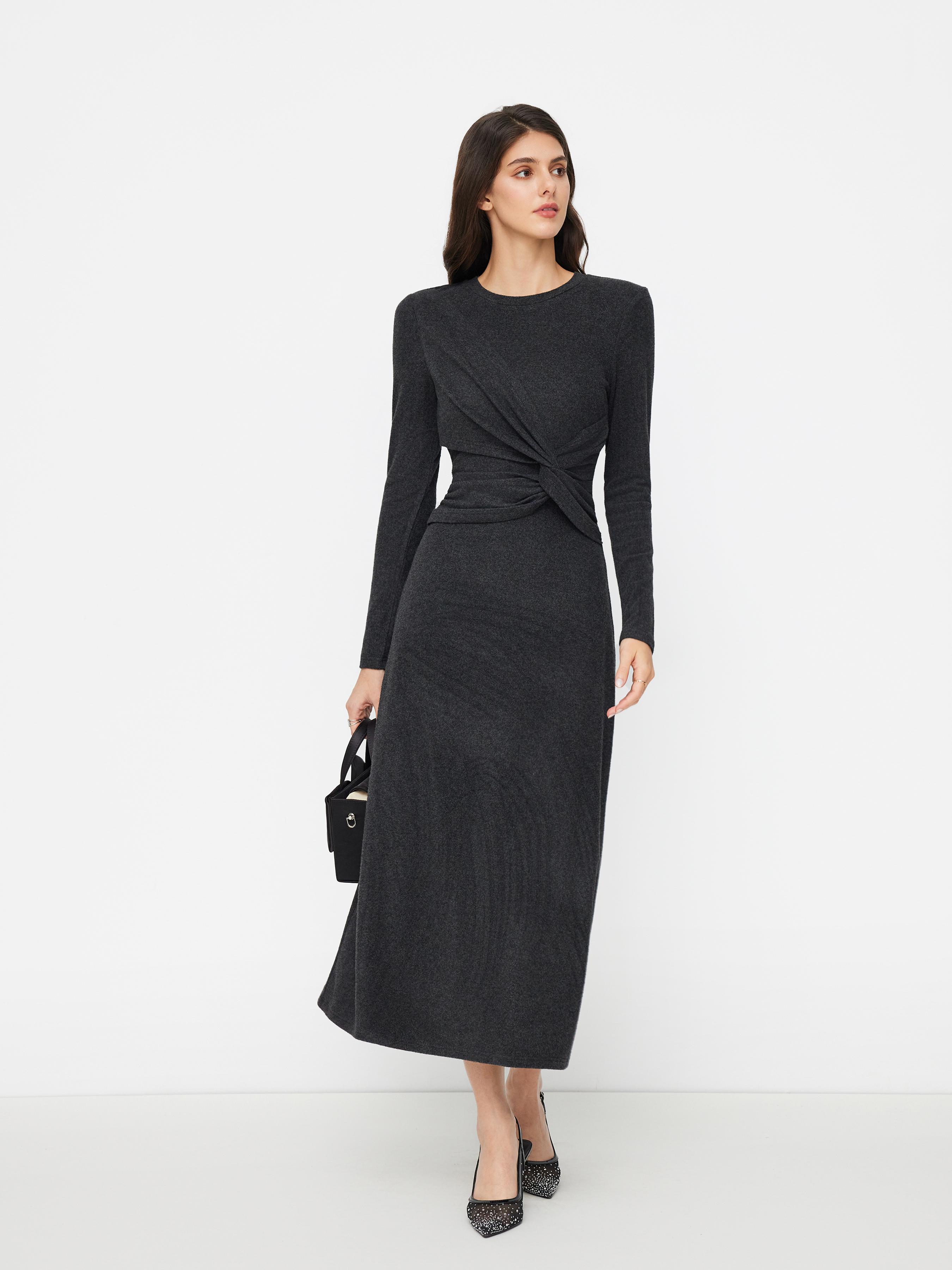 纯色圆领扭结长连衣裙 by CIDER