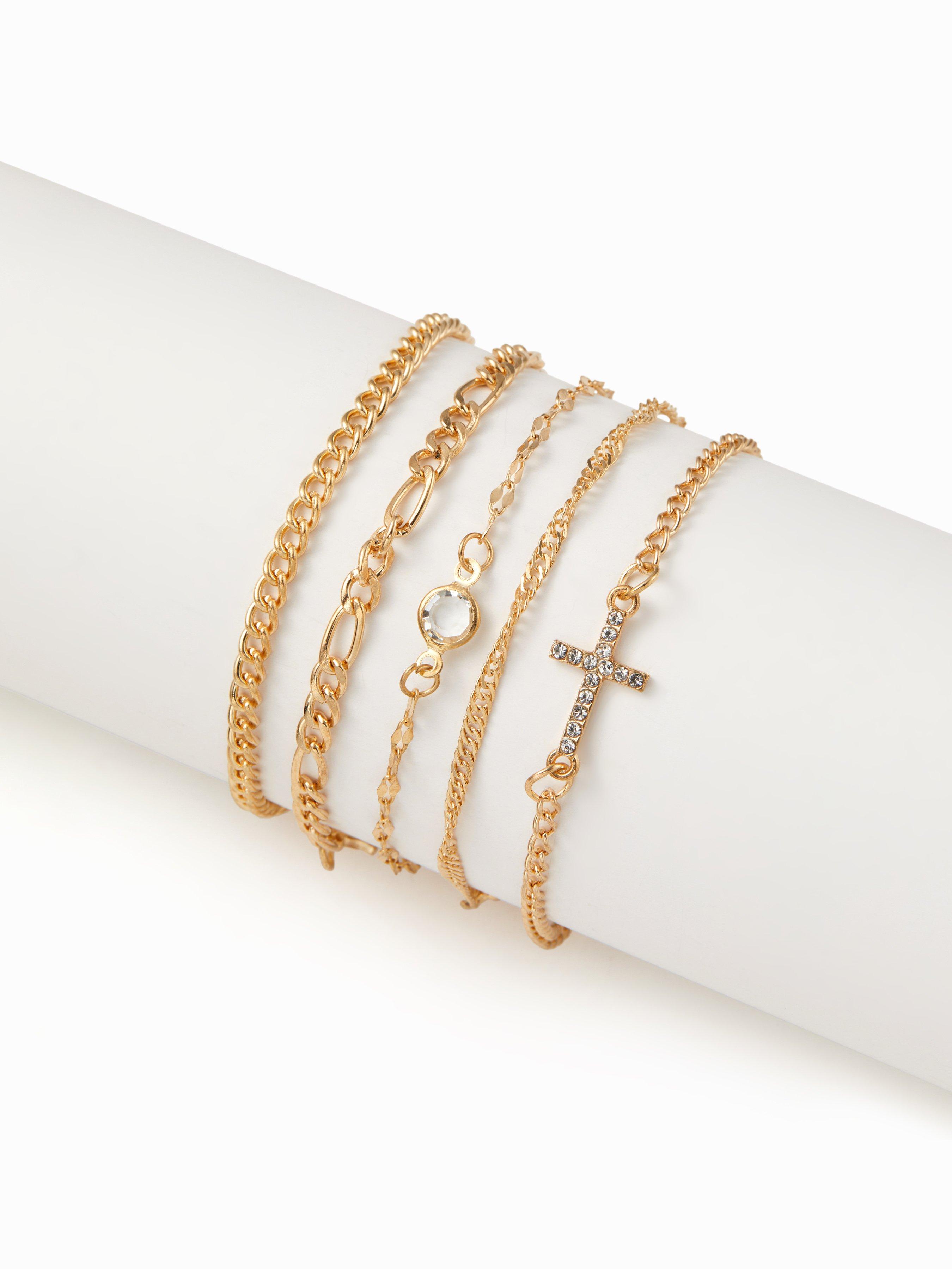 5PCS CROSS & RHINESTONE CHAIN BRACELET SET by CIDER