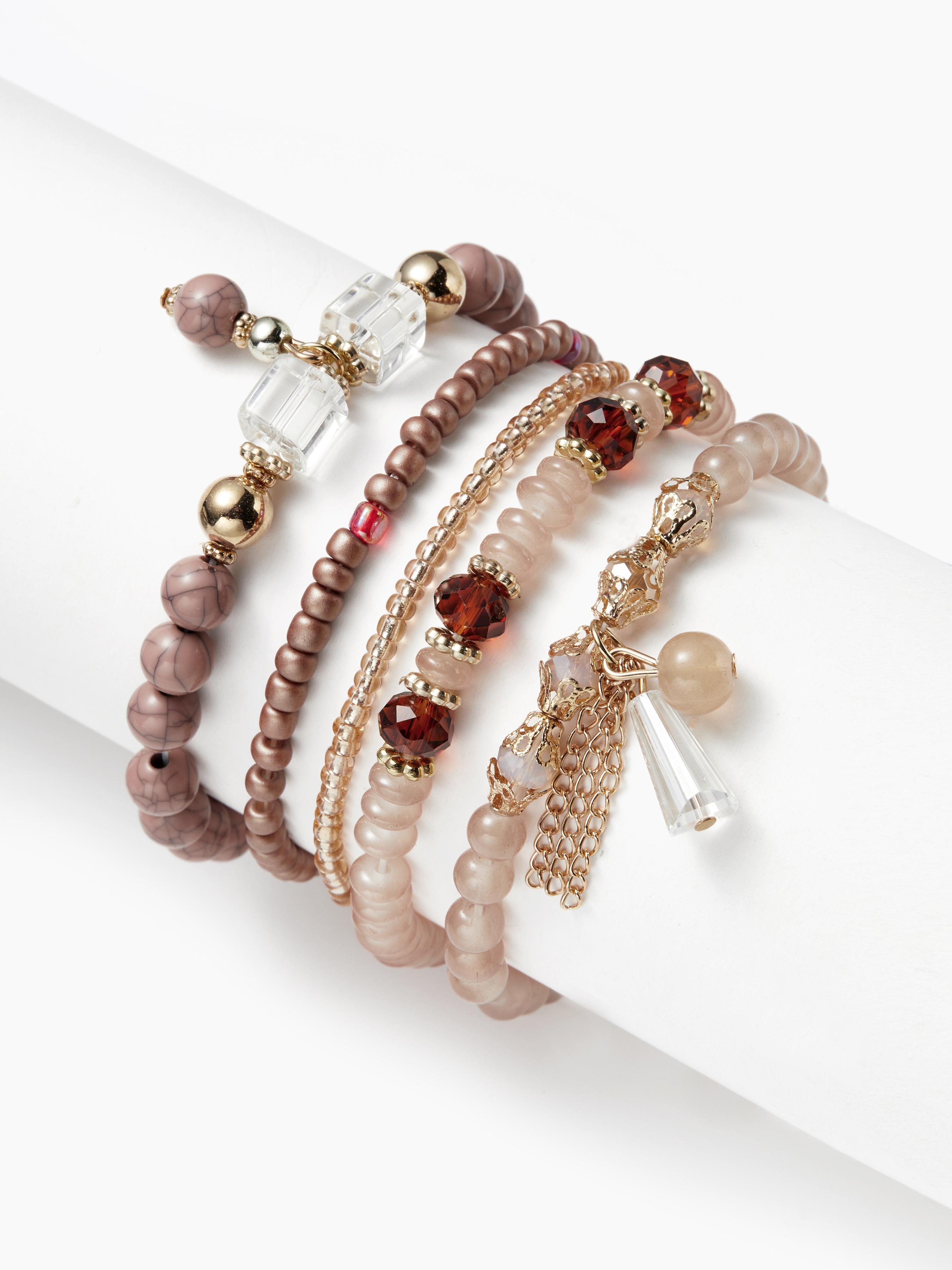 5PCS CRYSTAL & ORB BEADED BRACELET SET by CIDER
