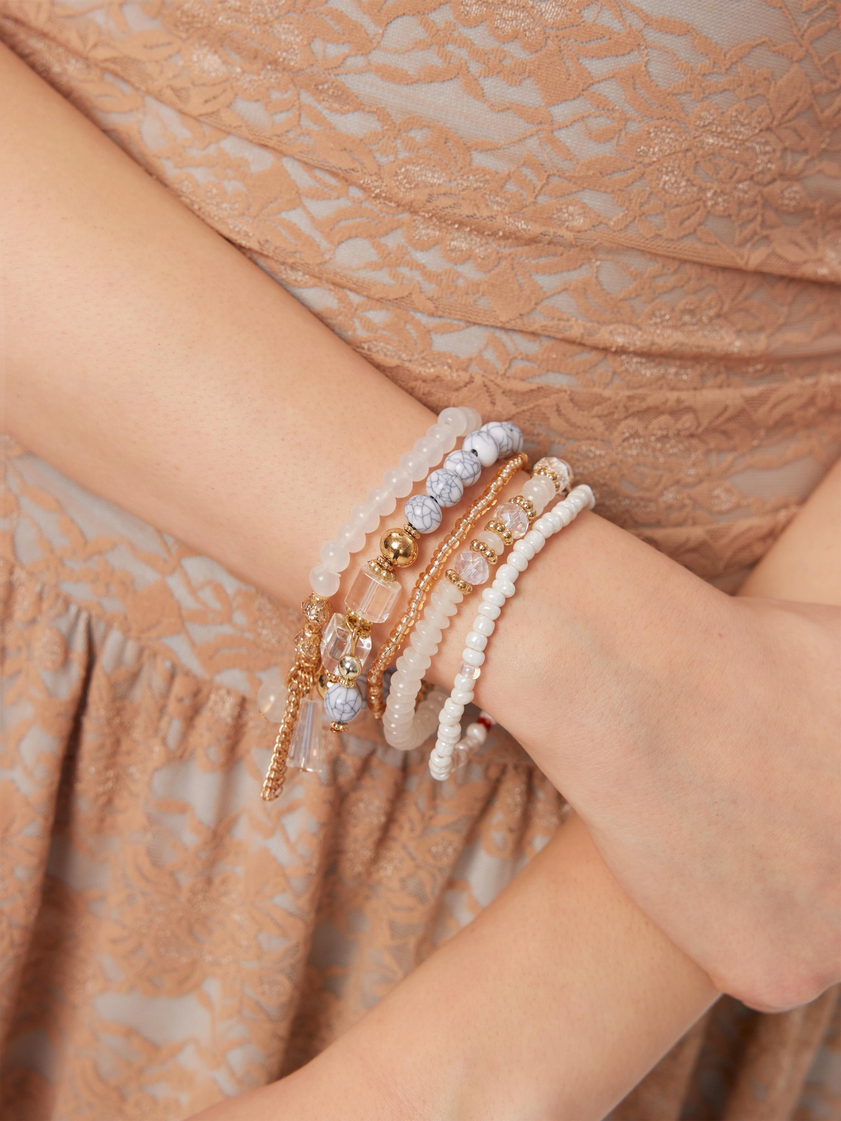 5PCS CRYSTAL & ORB BEADED BRACELET SET by CIDER