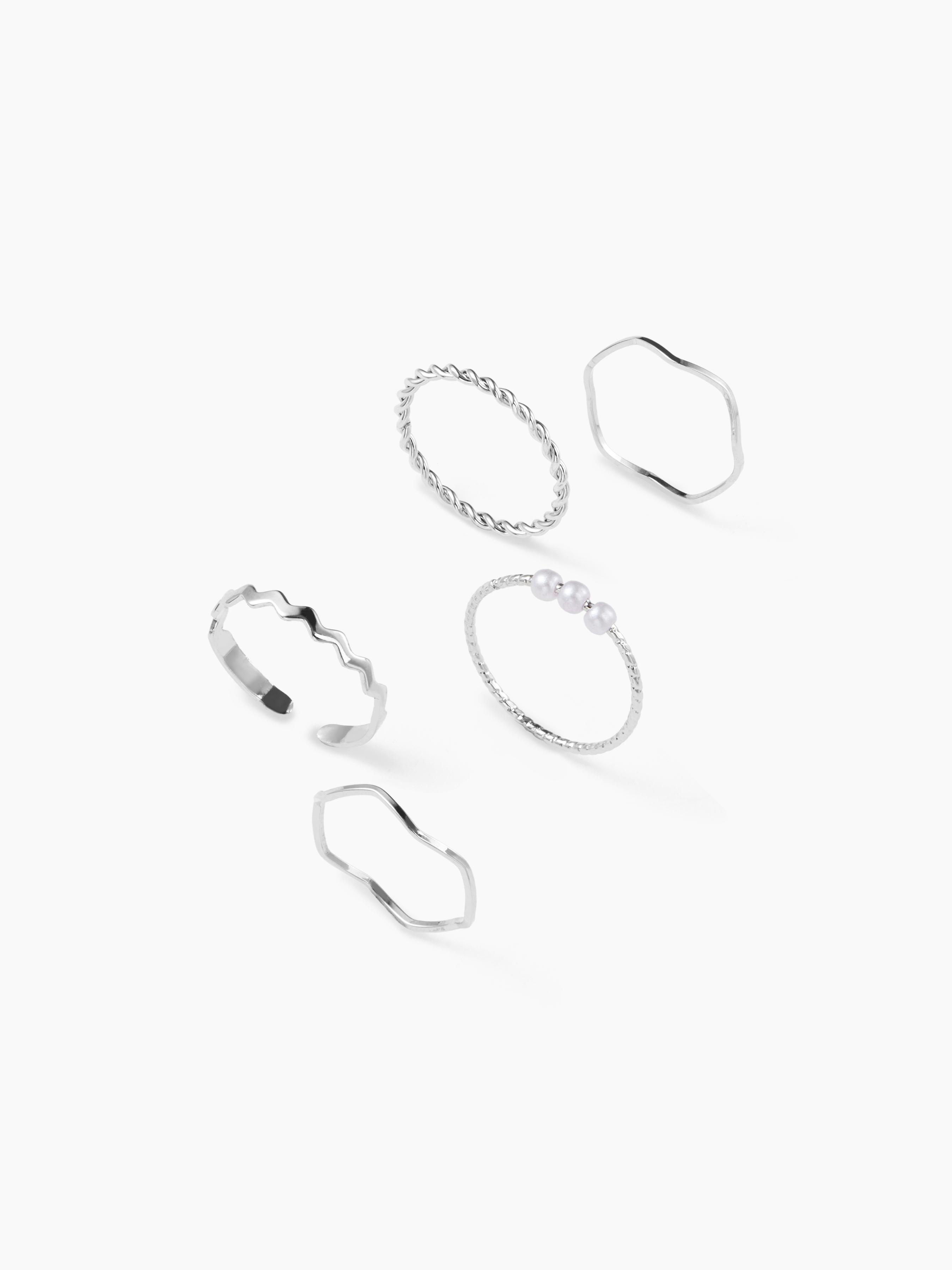 5PCS WAVE & TWIST & PEARL RING by CIDER
