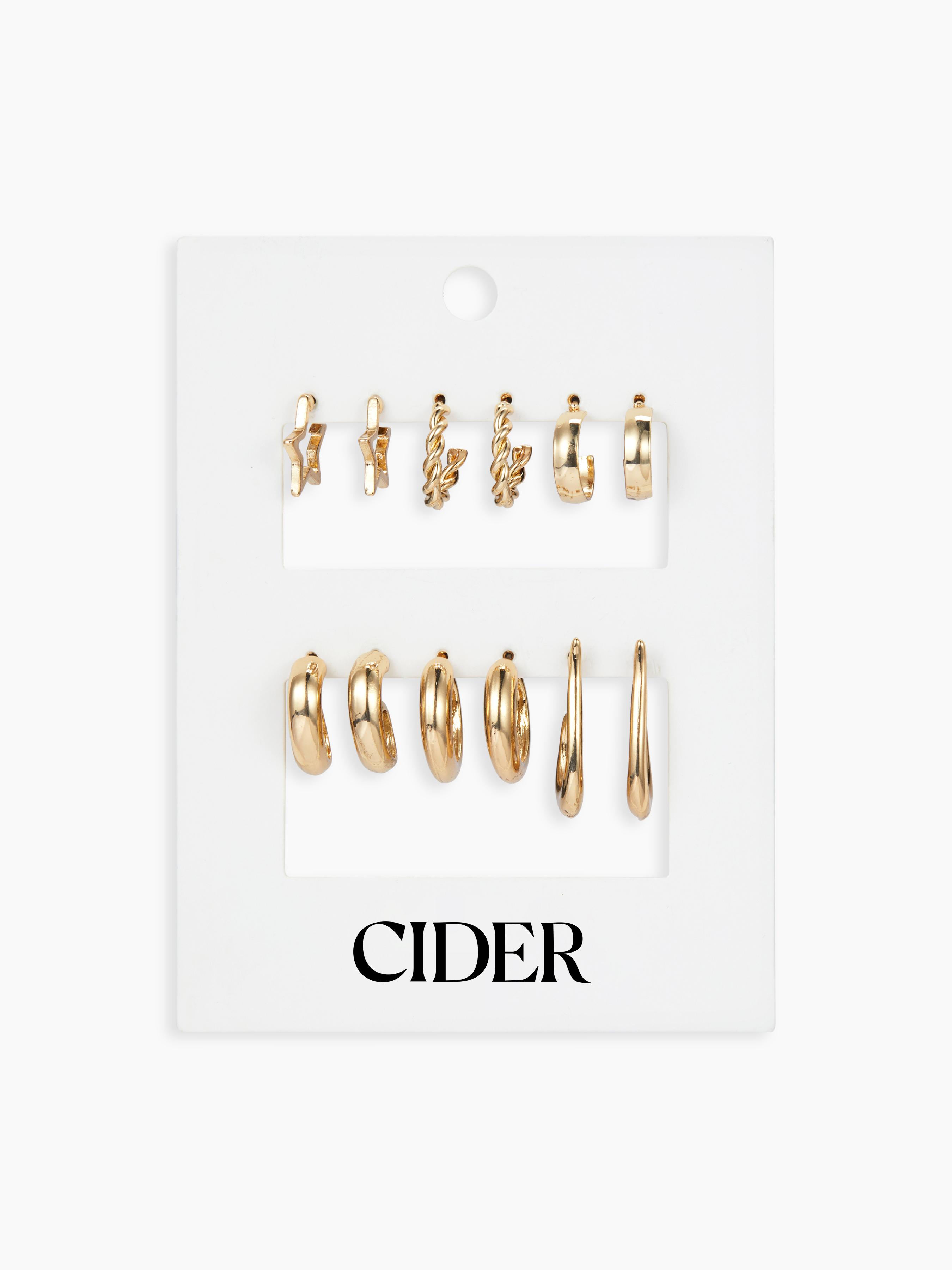 6 PAIRS STAR TWISTED HOOP EARRINGS SET by CIDER