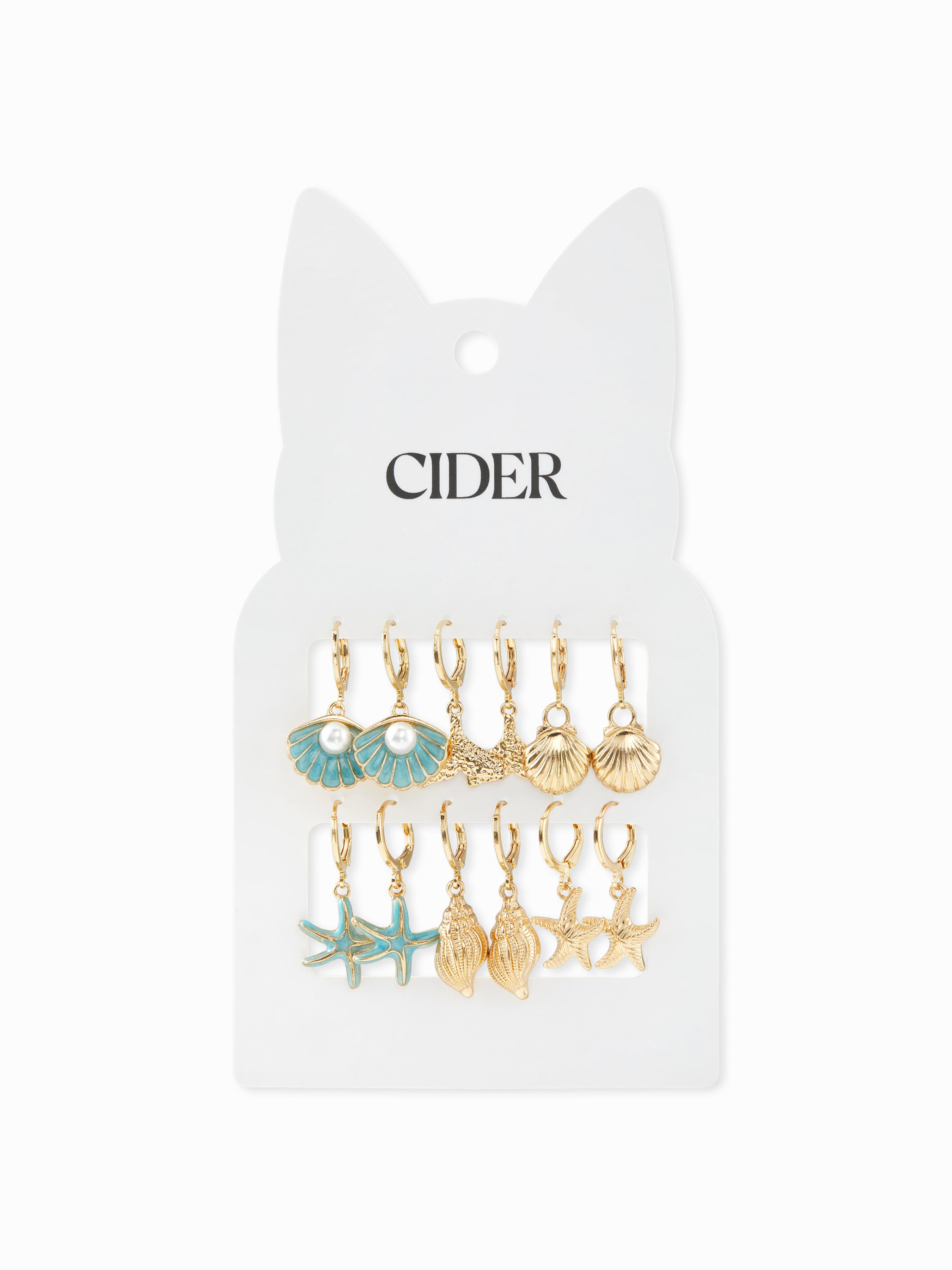 6 PAIRS STARFISH & SEA SHELL DROP EARRINGS SET by CIDER 6 PAIRS STARFISH & SEA SHELL DROP EARRINGS SET by CIDER