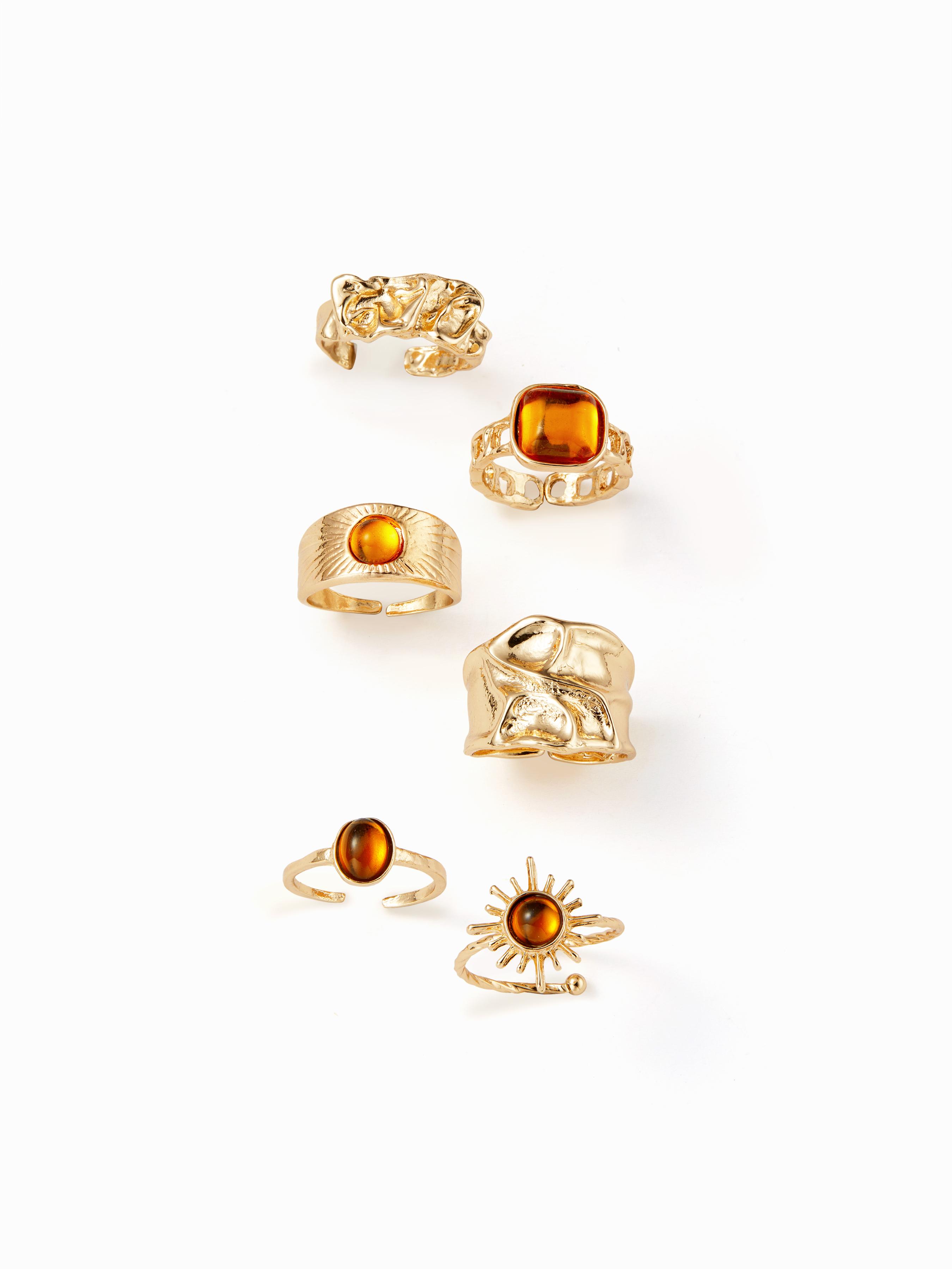 6 PCS GEMSTONE OPEN RING SET by CIDER