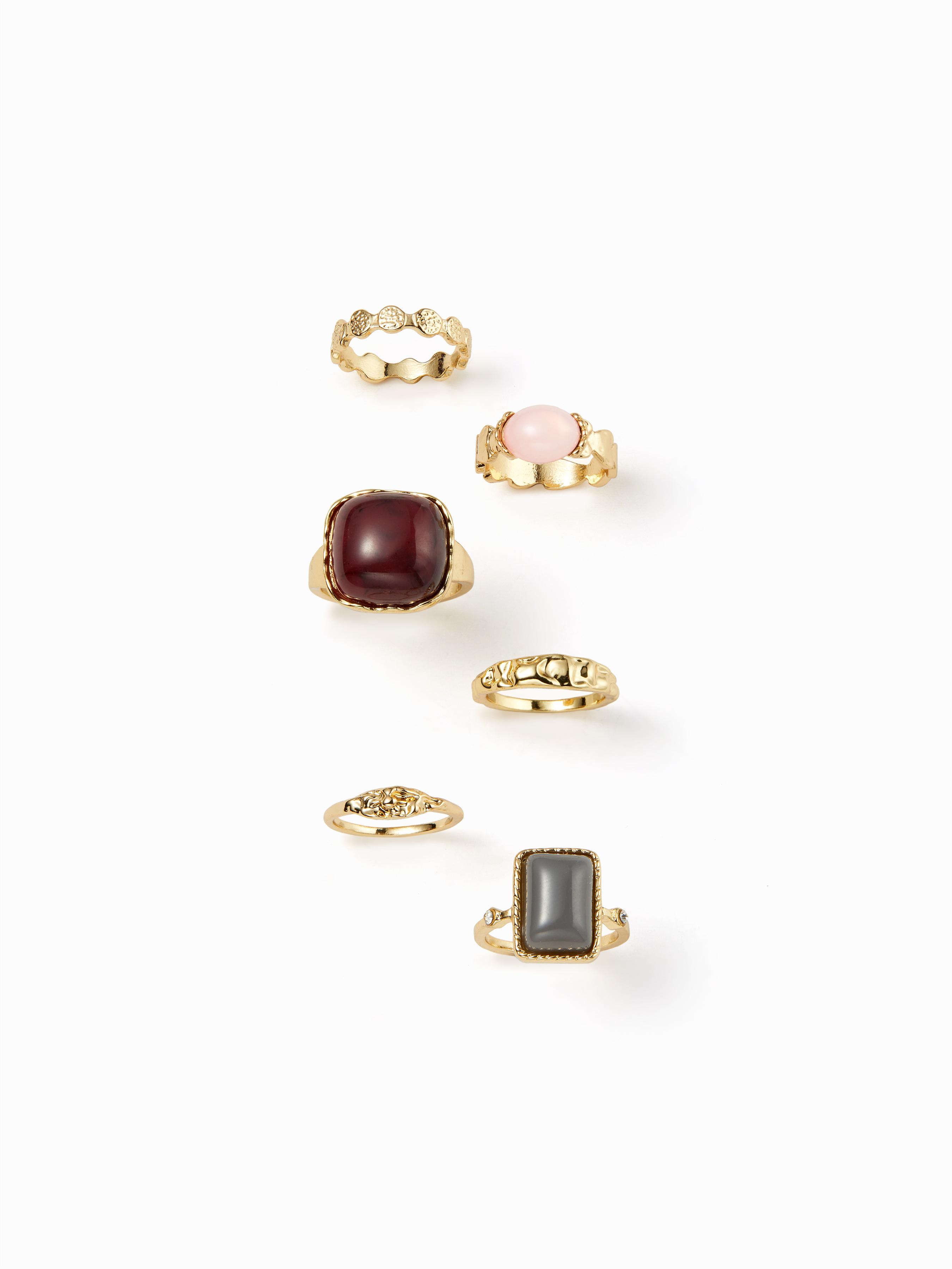 6 PCS GEMSTONE & ENGRAVED RING SET by CIDER