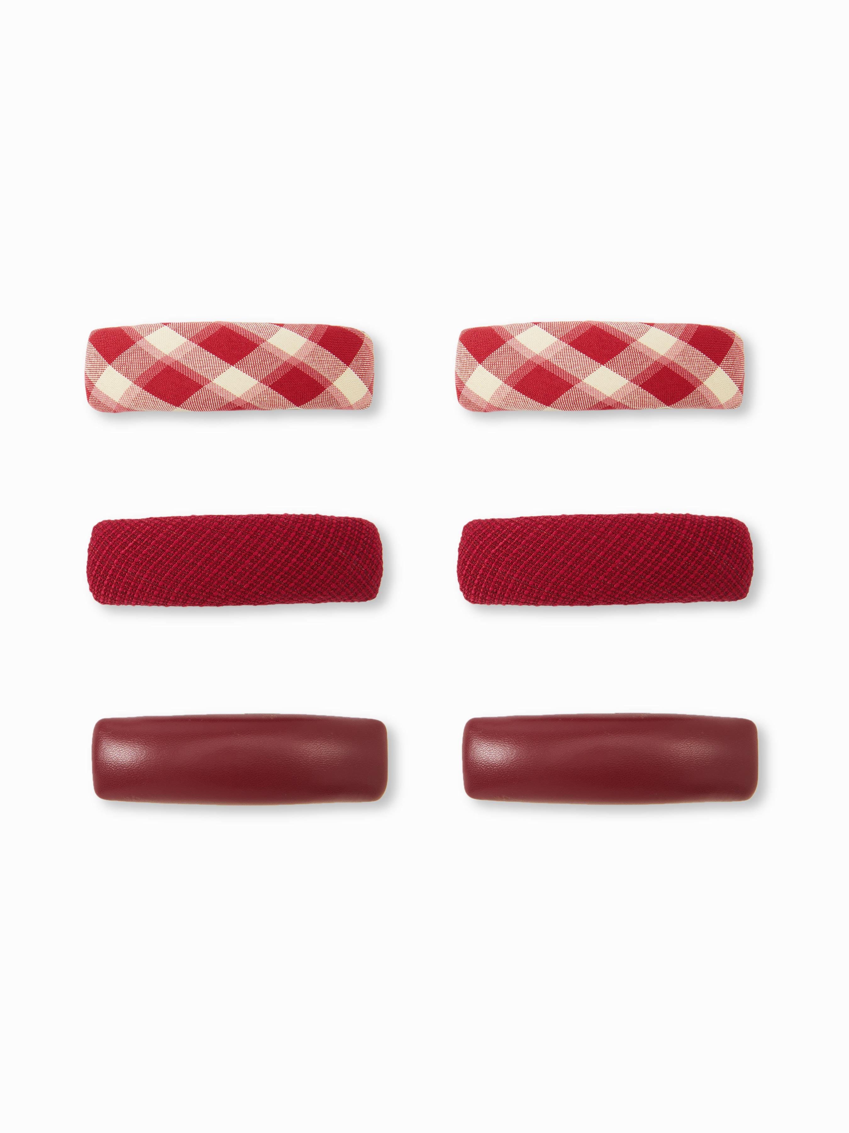 6 PCS TARTAN & FAUX LEATHER HAIR CLIPS by CIDER