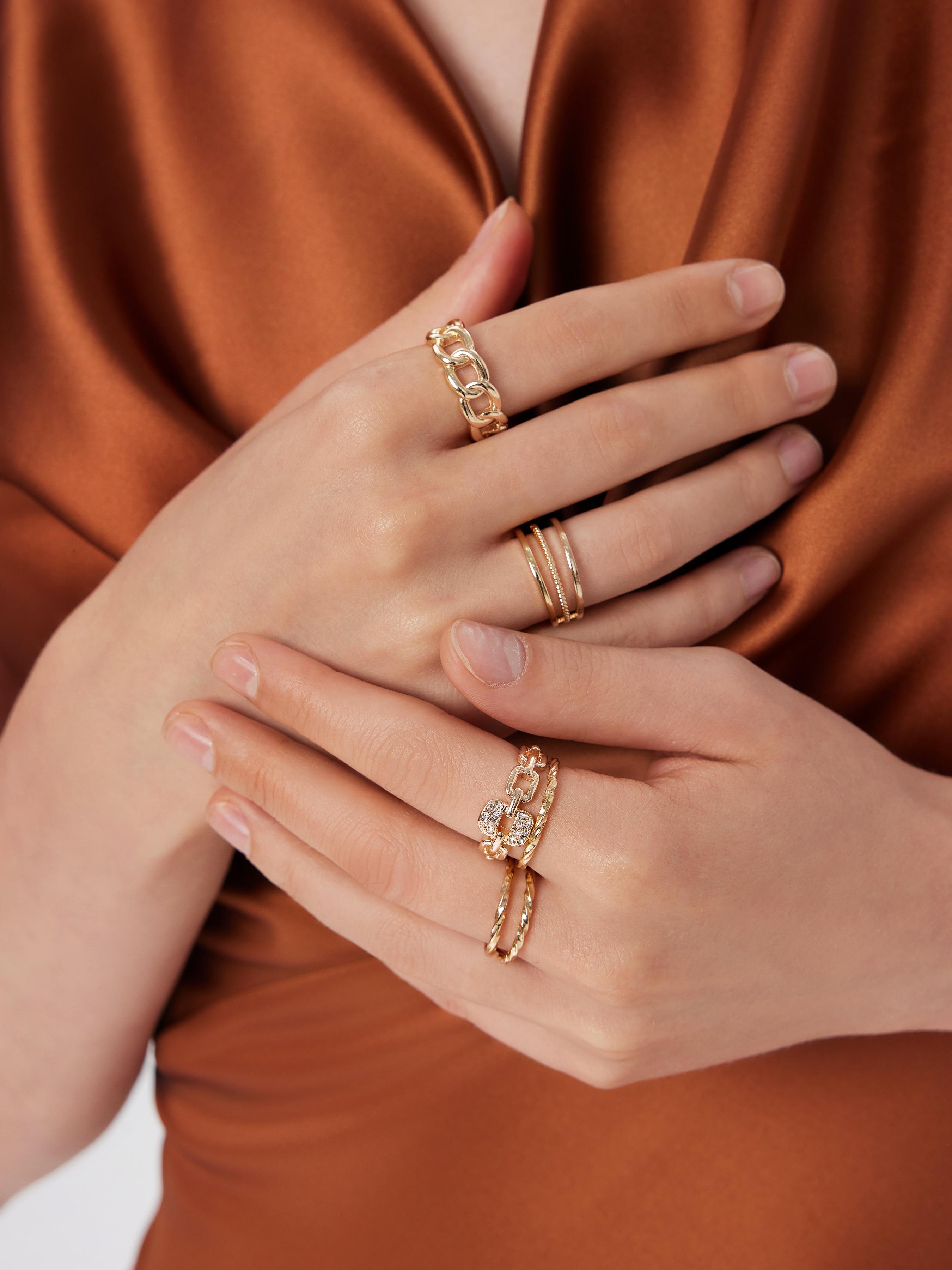 6PCS TWISTED & RHINESTONE DECOR RING SET by CIDER