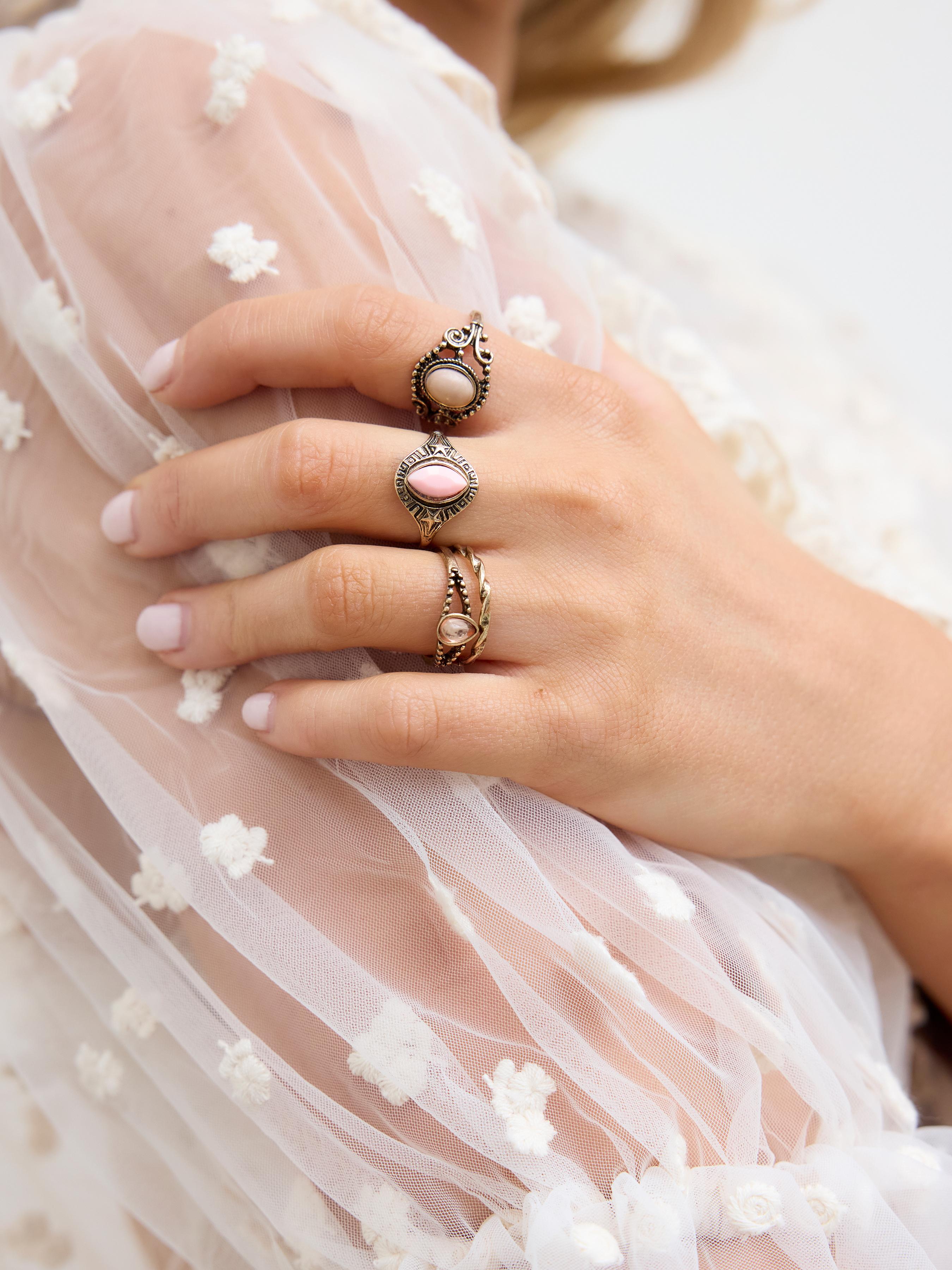 7PCS GEMSTONE & RHINESTONE & LEAF RING SET by CIDER