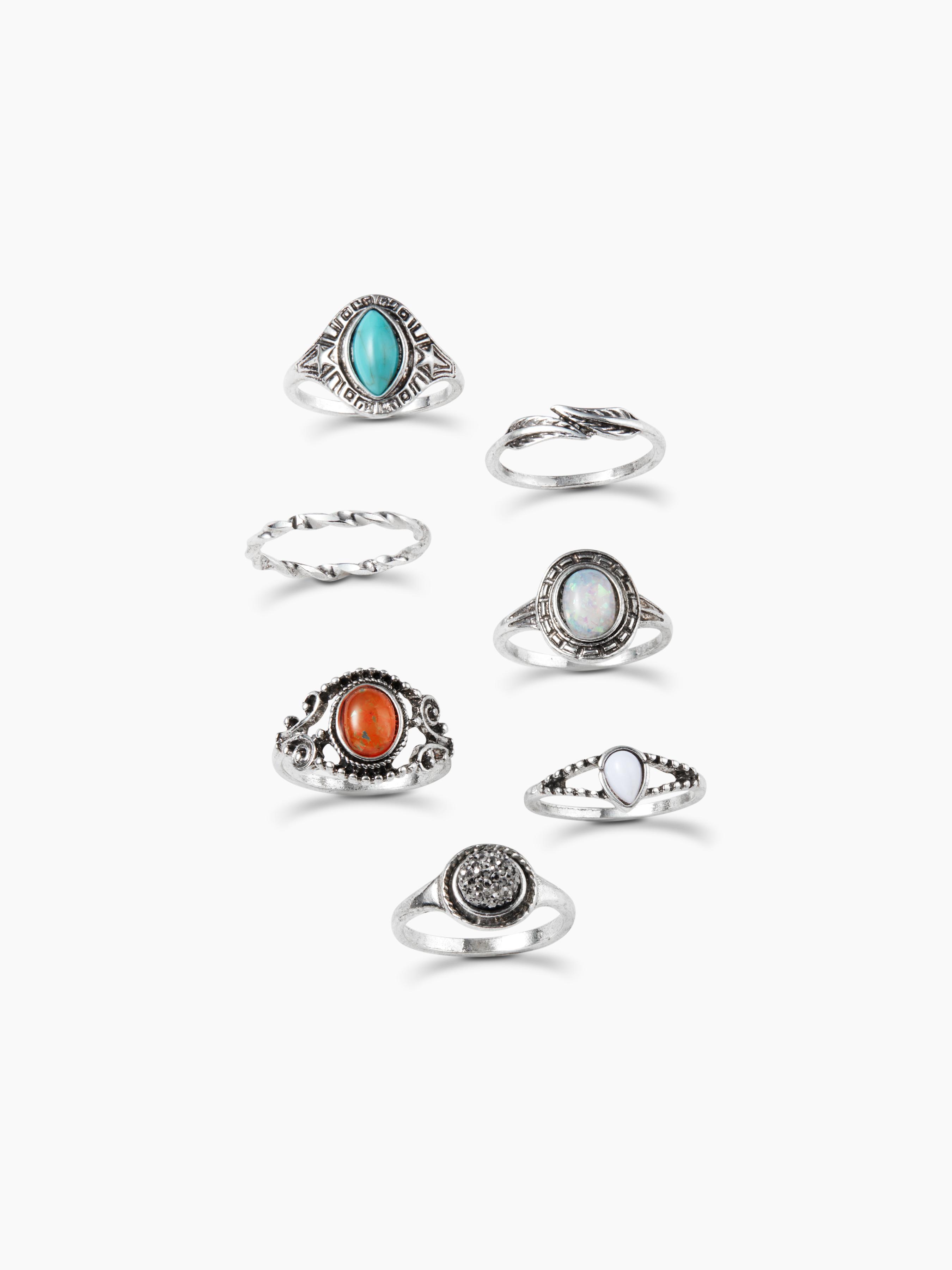 7PCS GEMSTONE & RHINESTONE & LEAF RING SET by CIDER
