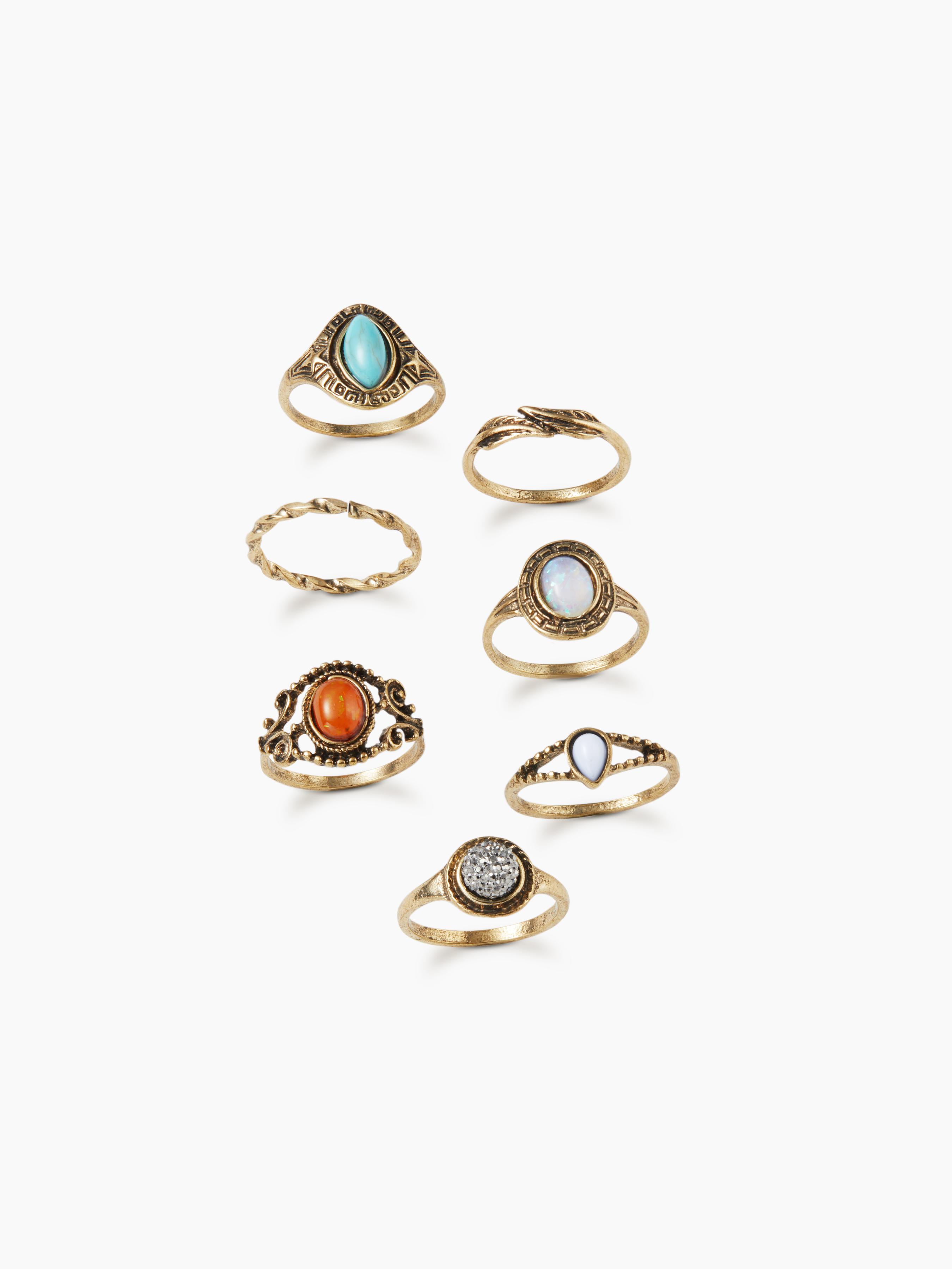 7PCS GEMSTONE & RHINESTONE & LEAF RING SET by CIDER