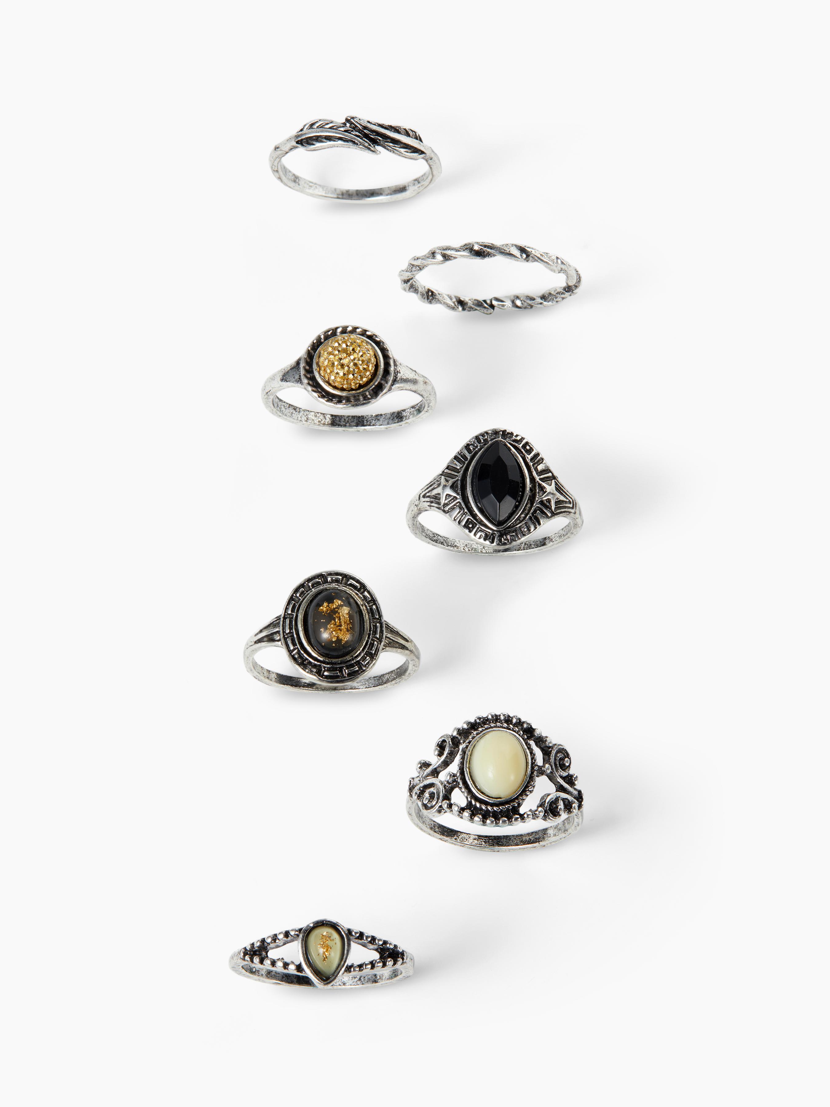 7PCS GEMSTONE & RHINESTONE & LEAF RING SET by CIDER