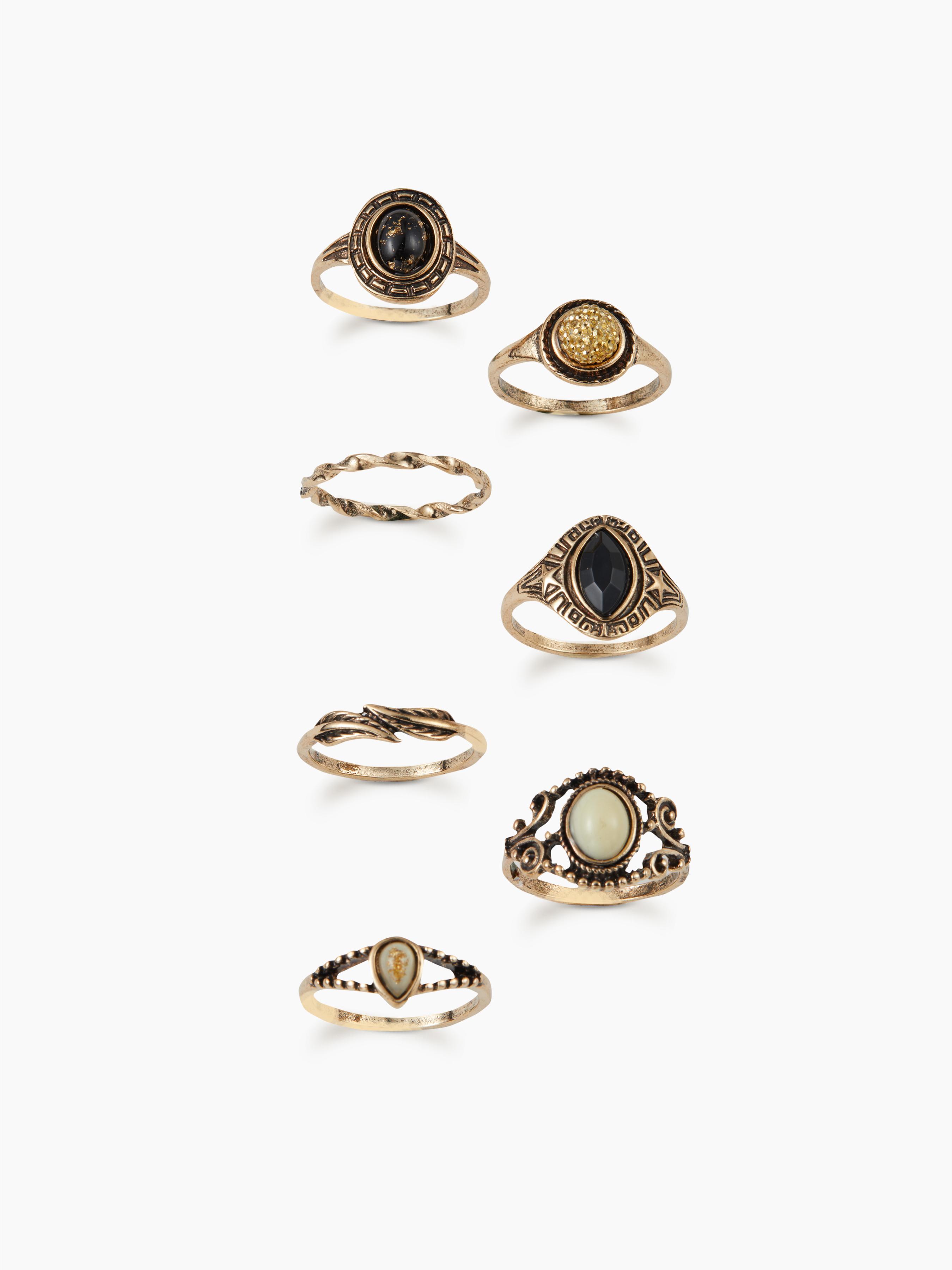 7PCS GEMSTONE & RHINESTONE & LEAF RING SET by CIDER