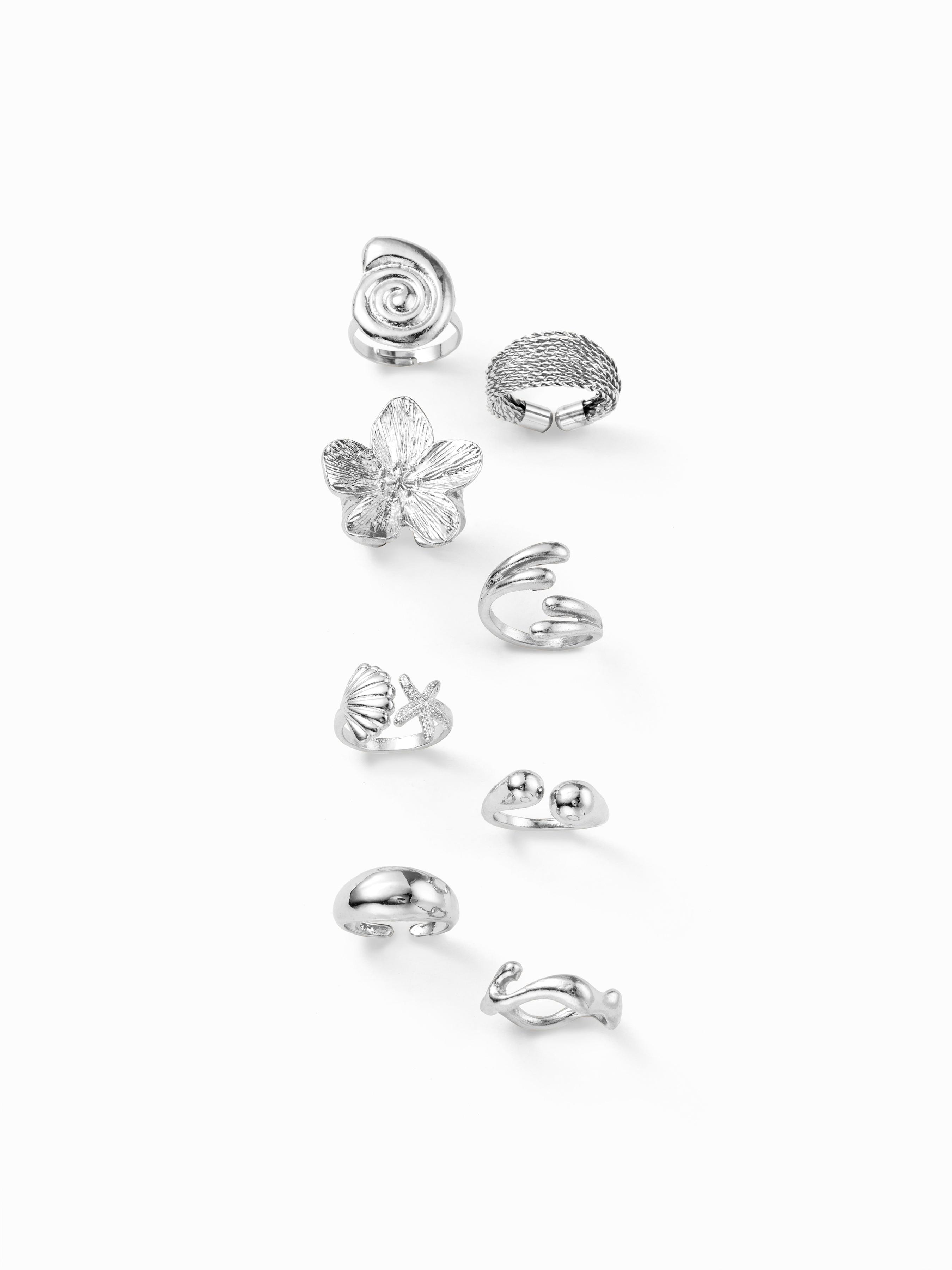 8 PCS SHELL & STARFISH & FLORAL RING SET by CIDER