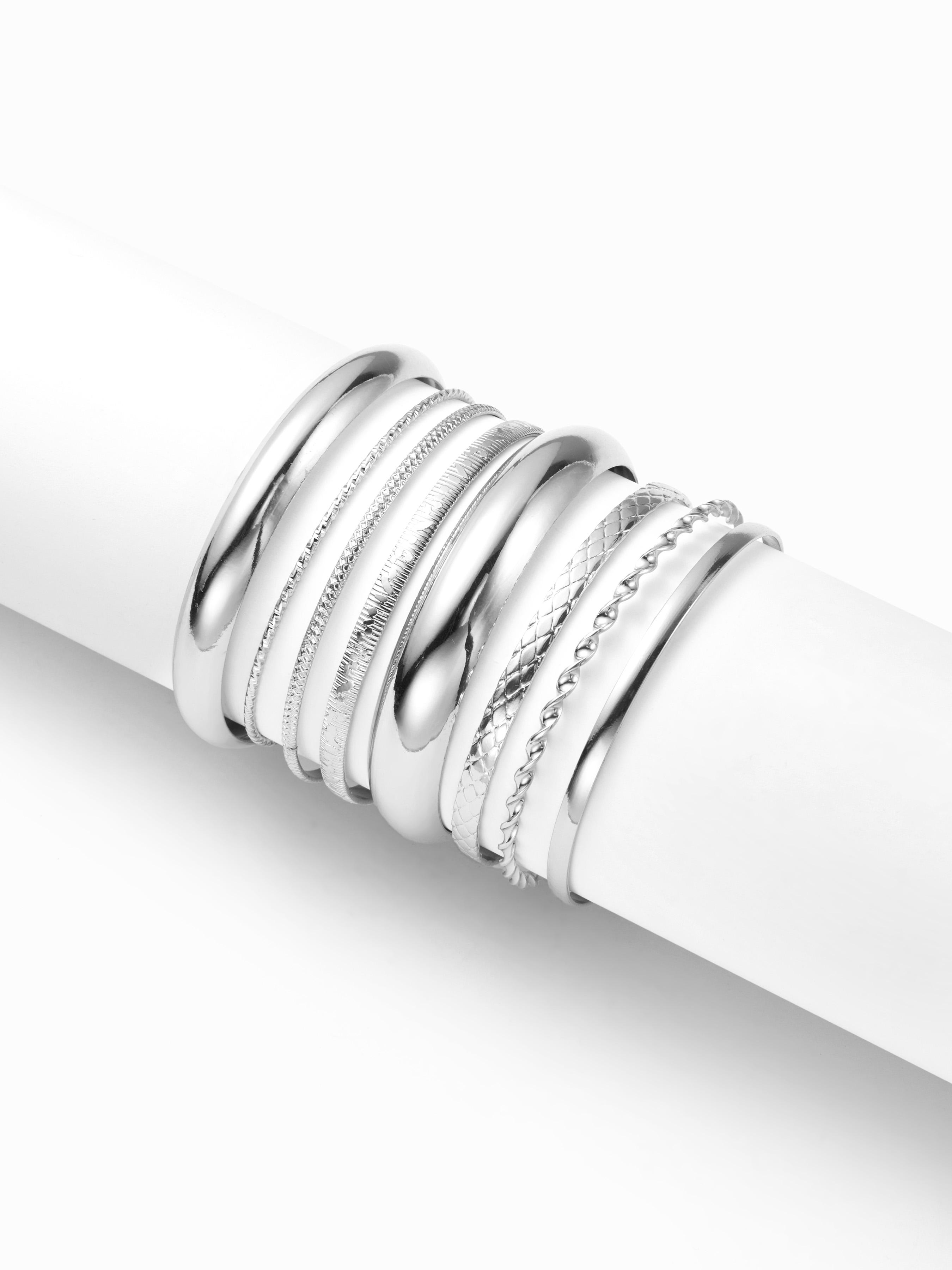 8 PCS TEXTURED BANGLE BRACELET SET by CIDER