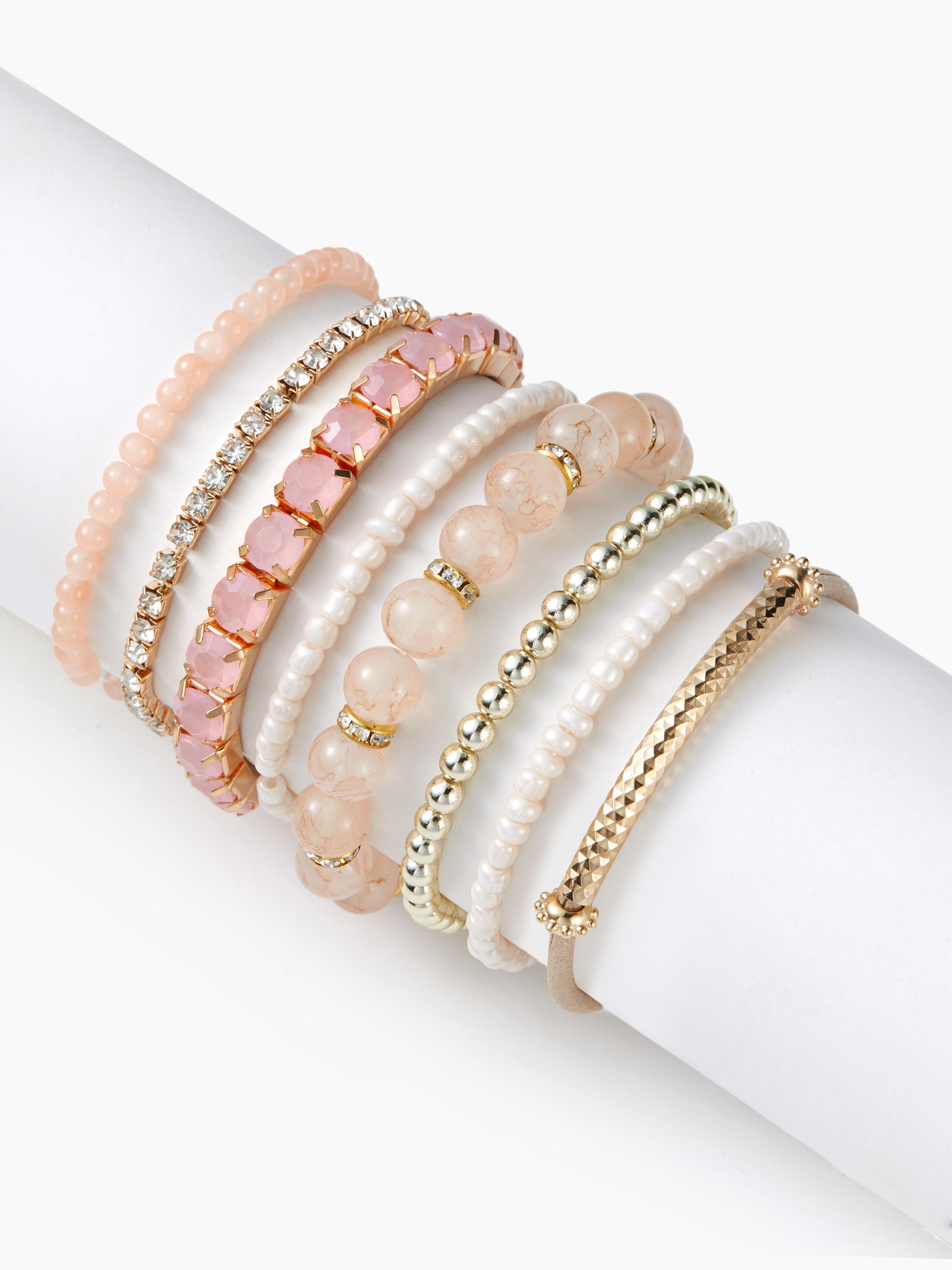 8PCS FAUX PEARL & ZIRCON & ORB BEADED BRACELET by CIDER