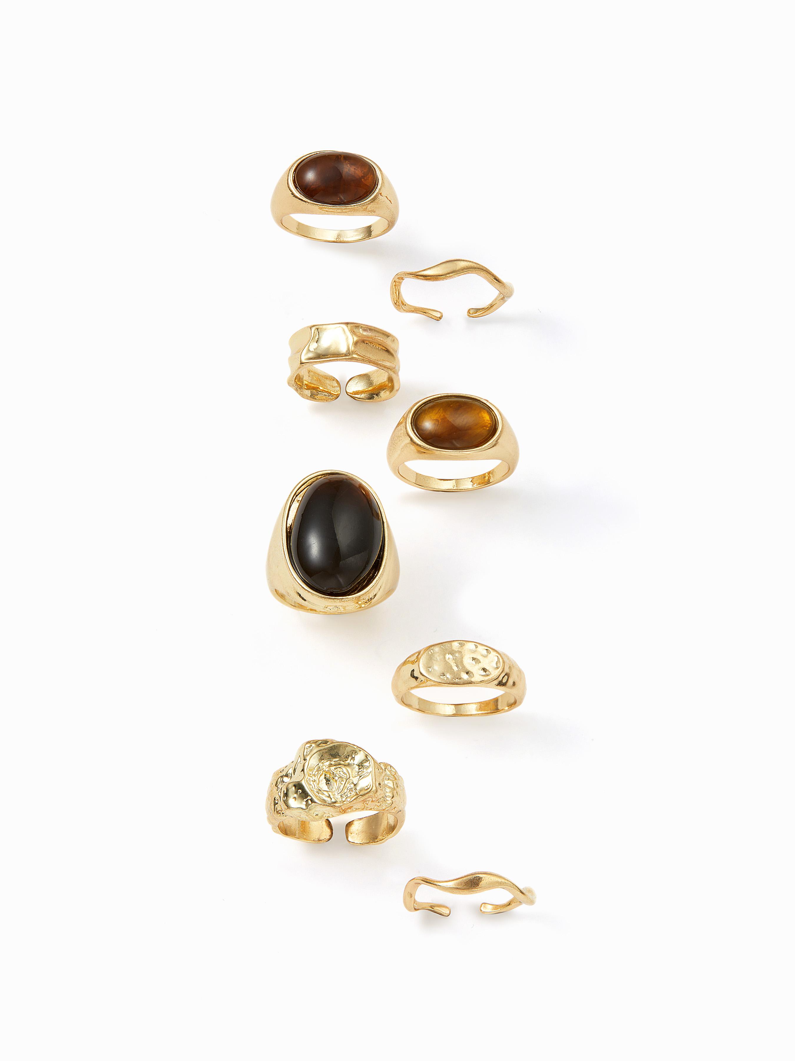 8PCS GEMSTONE CRINKLE RINGS SET by CIDER