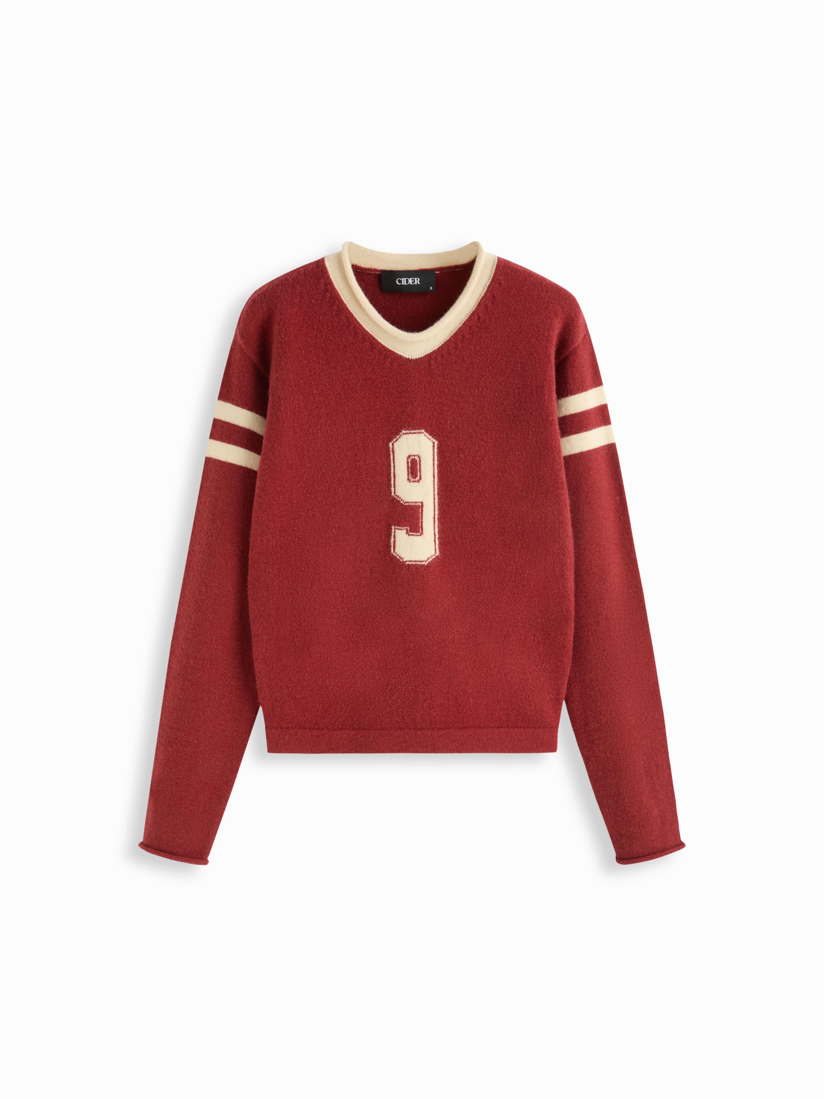 9 Knit V-neck Long Sleeve Contrasting Binding Top by CIDER