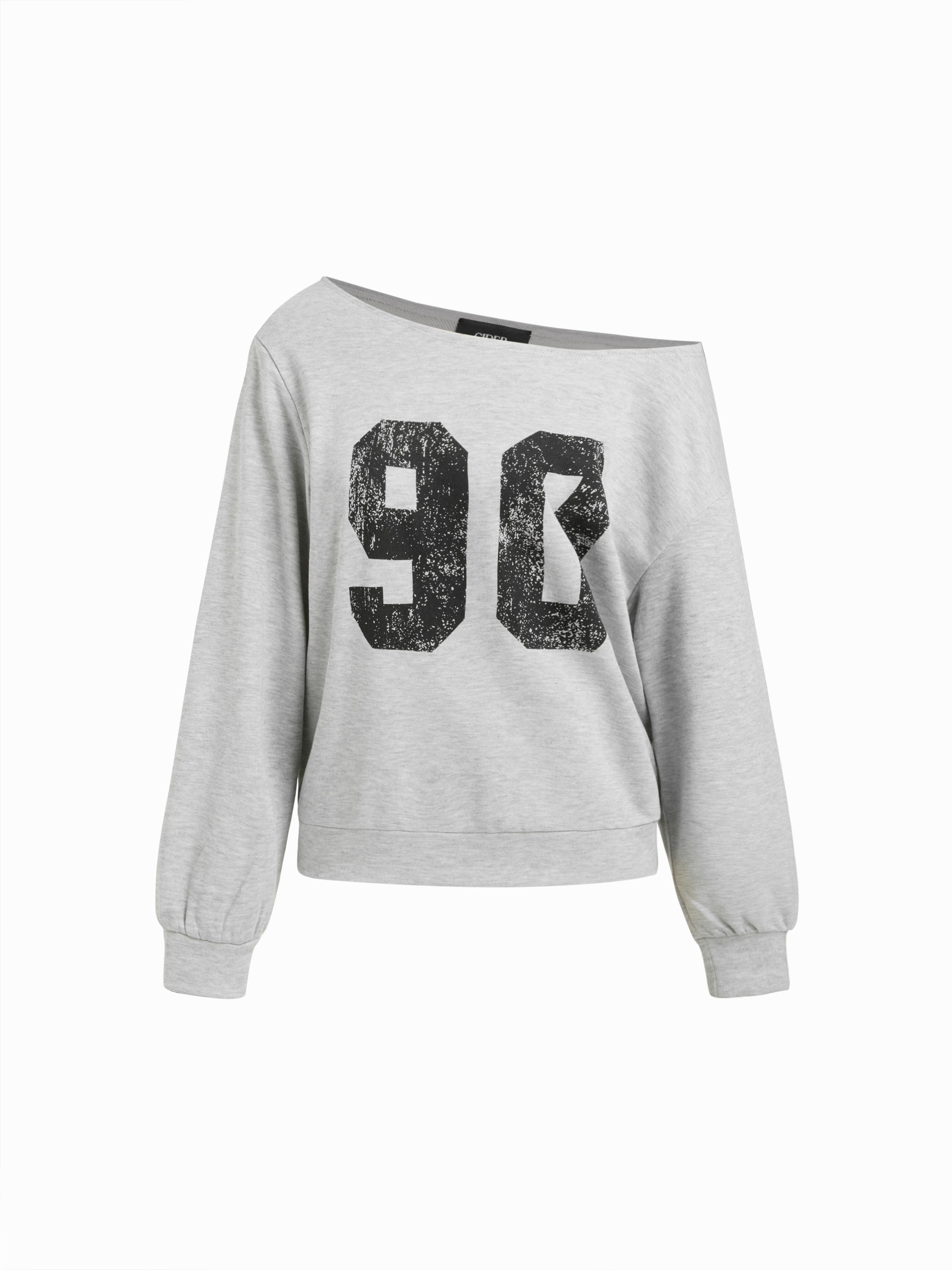 90 Terry Asymmetrical Neck Long Sleeve Sweatshirt by CIDER