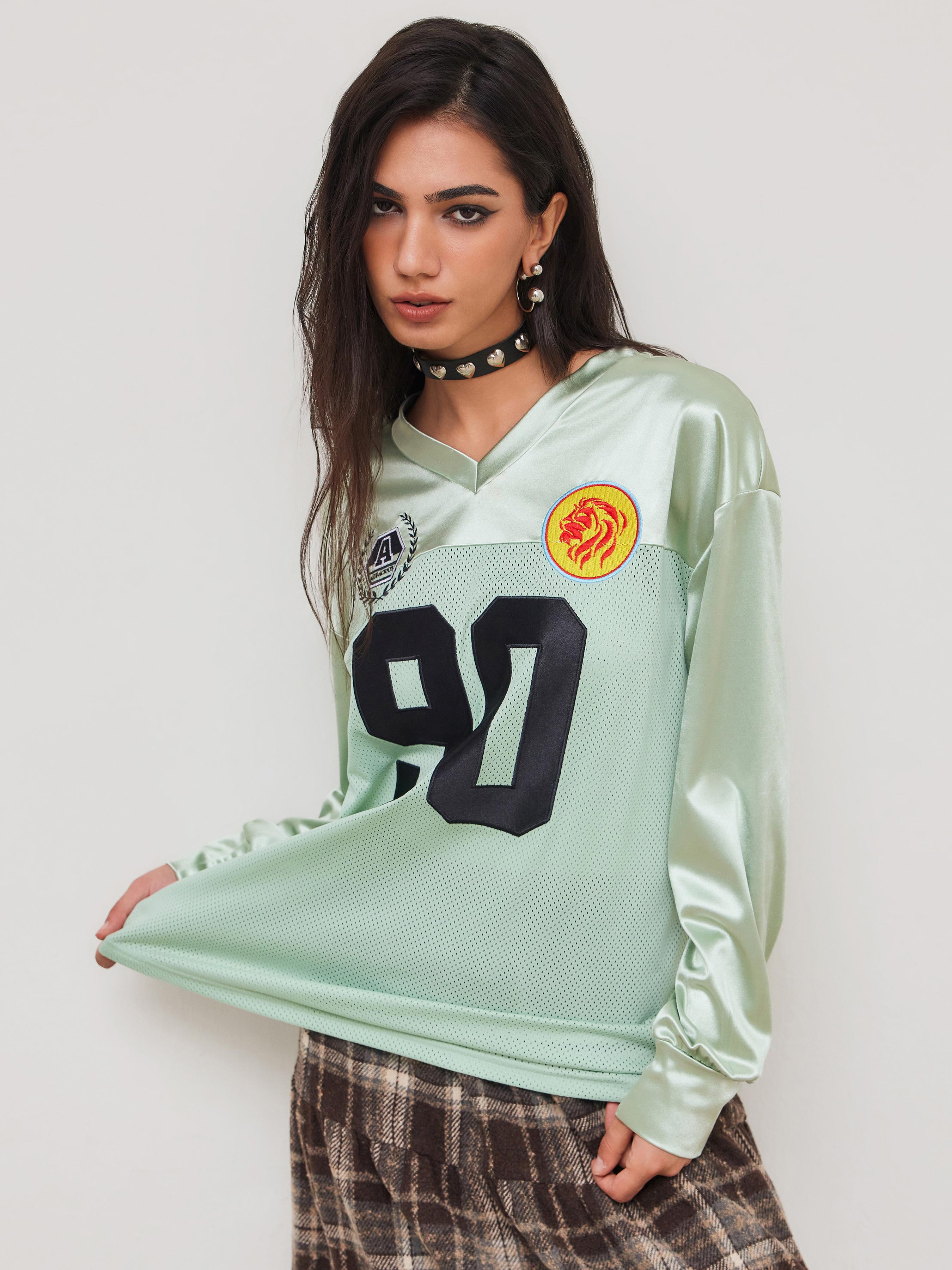 90 V-neck Graphic Long Sleeve Oversized Tee by CIDER