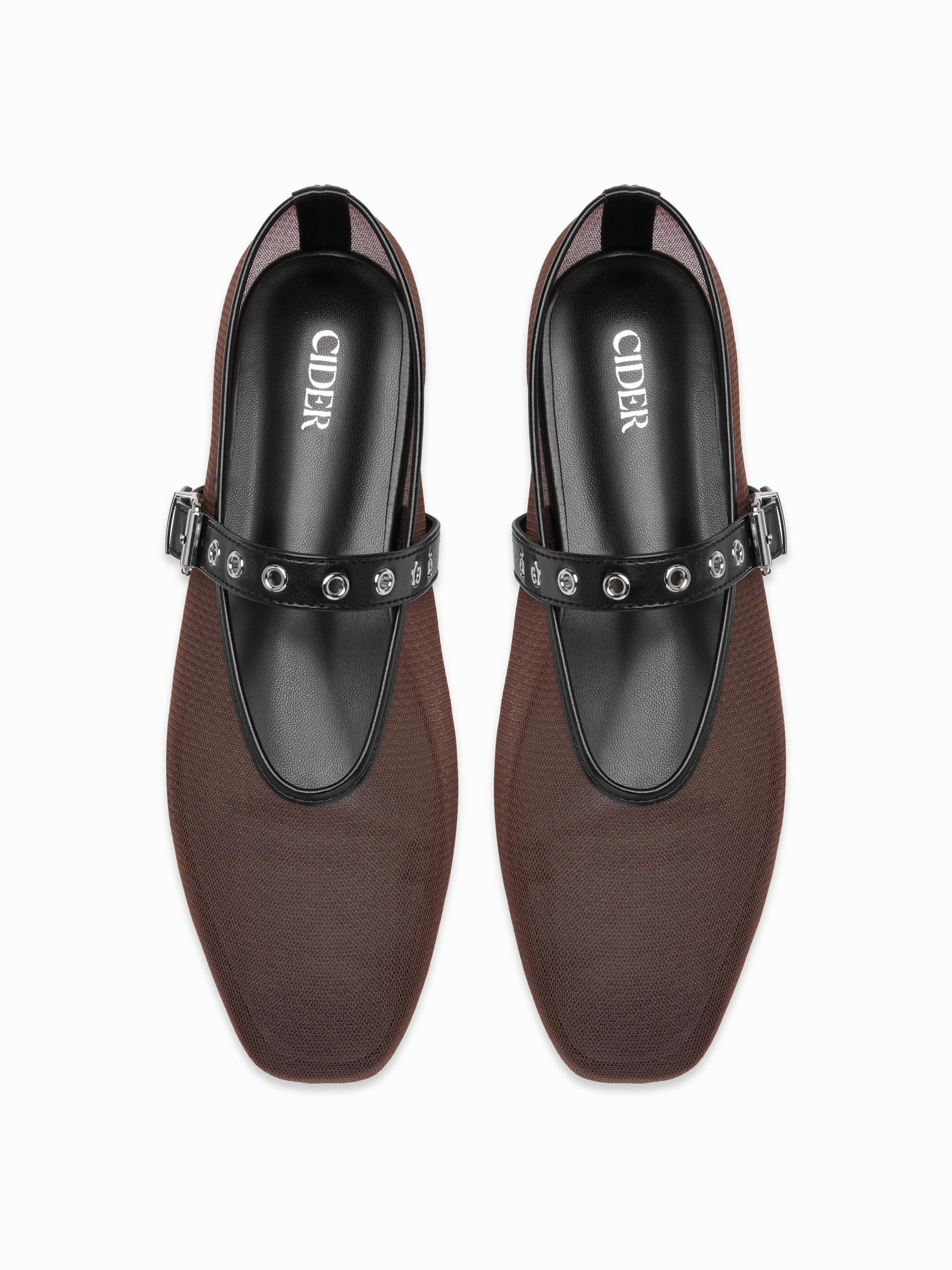 ADJUSTABLE STRAP MESH MARY JANE FLATS by CIDER