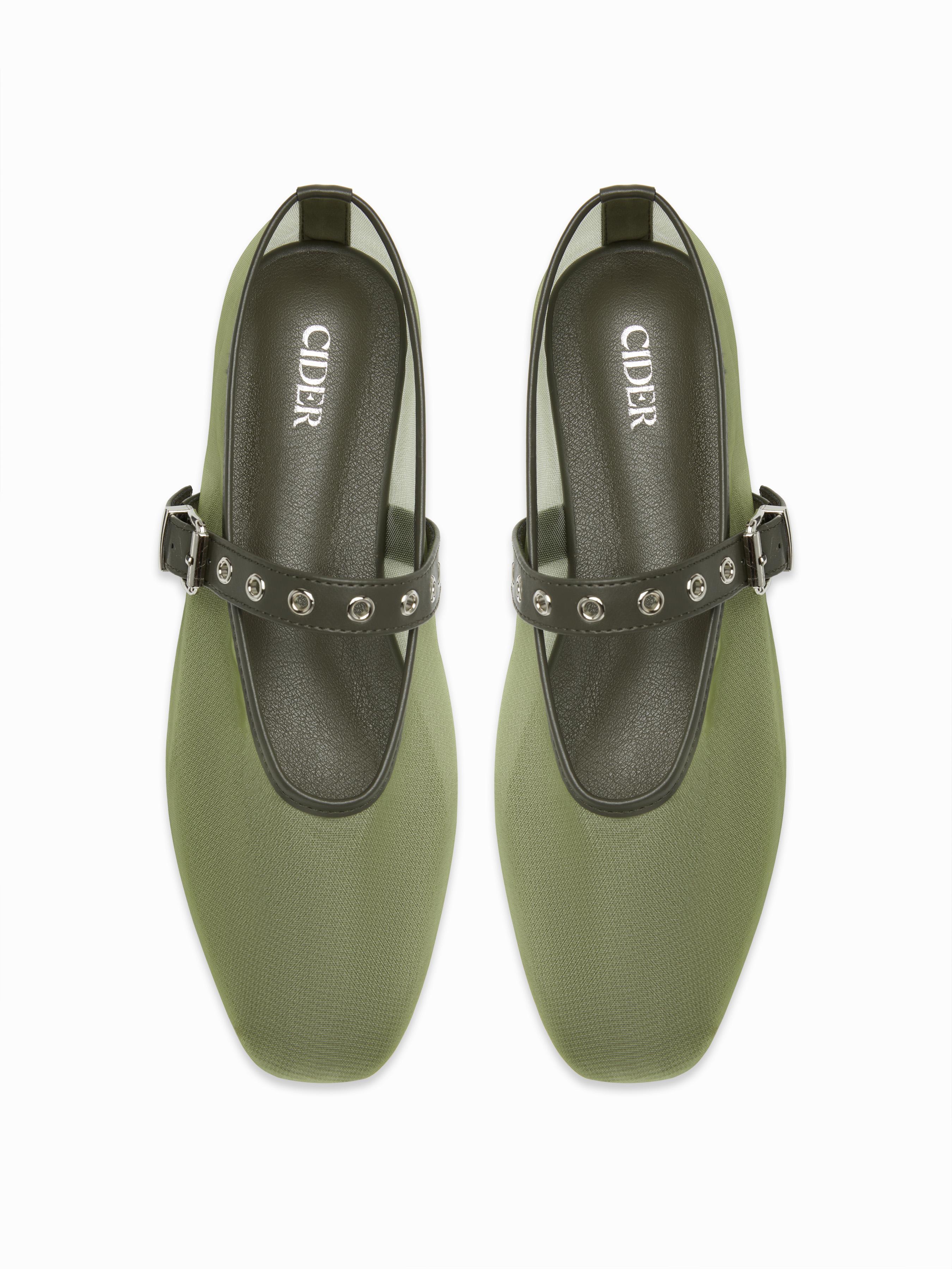 ADJUSTABLE STRAP MESH MARY JANE FLATS by CIDER