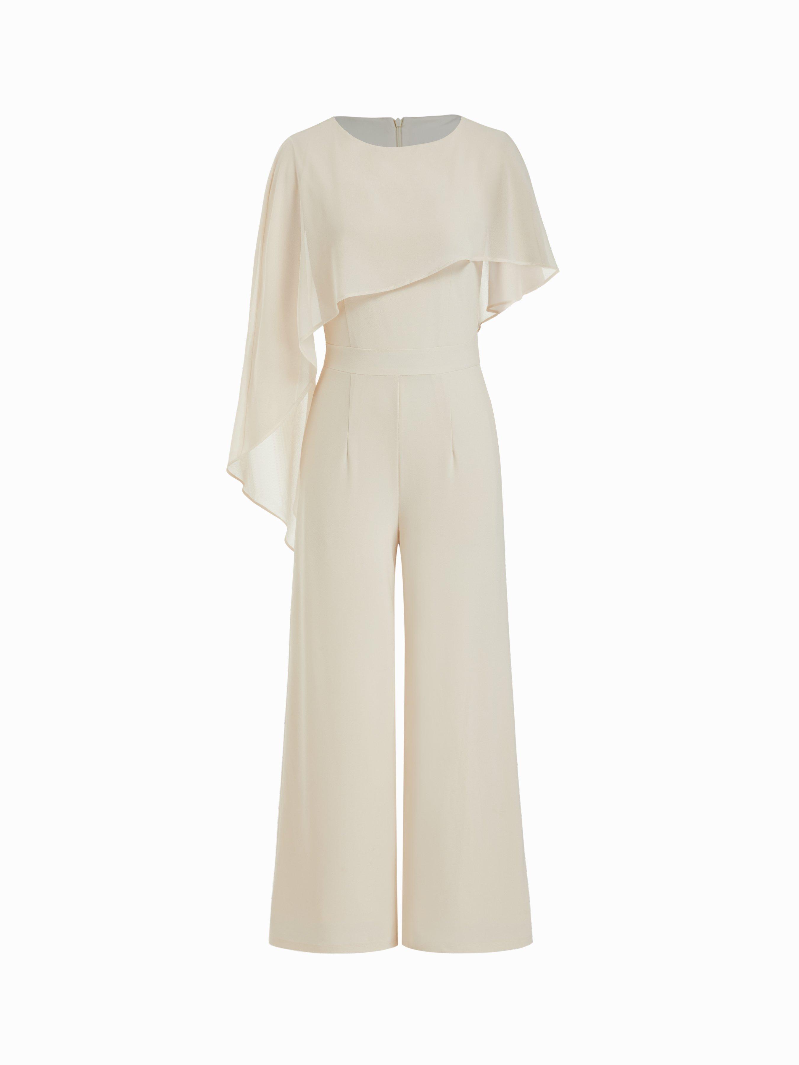 Asymmetrical Cloak Sleeve Mid Rise Wide Leg Jumpsuit With Cape by CIDER