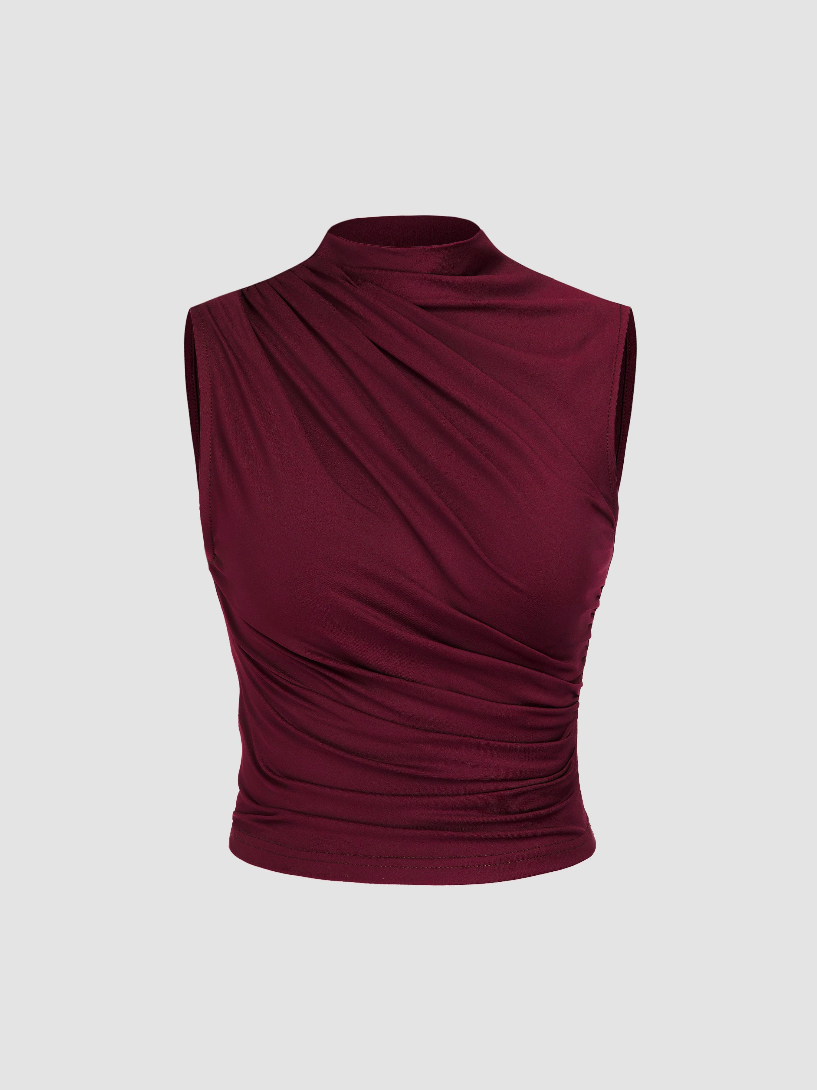 Asymmetrical High Neck Ruched Crop Top by CIDER