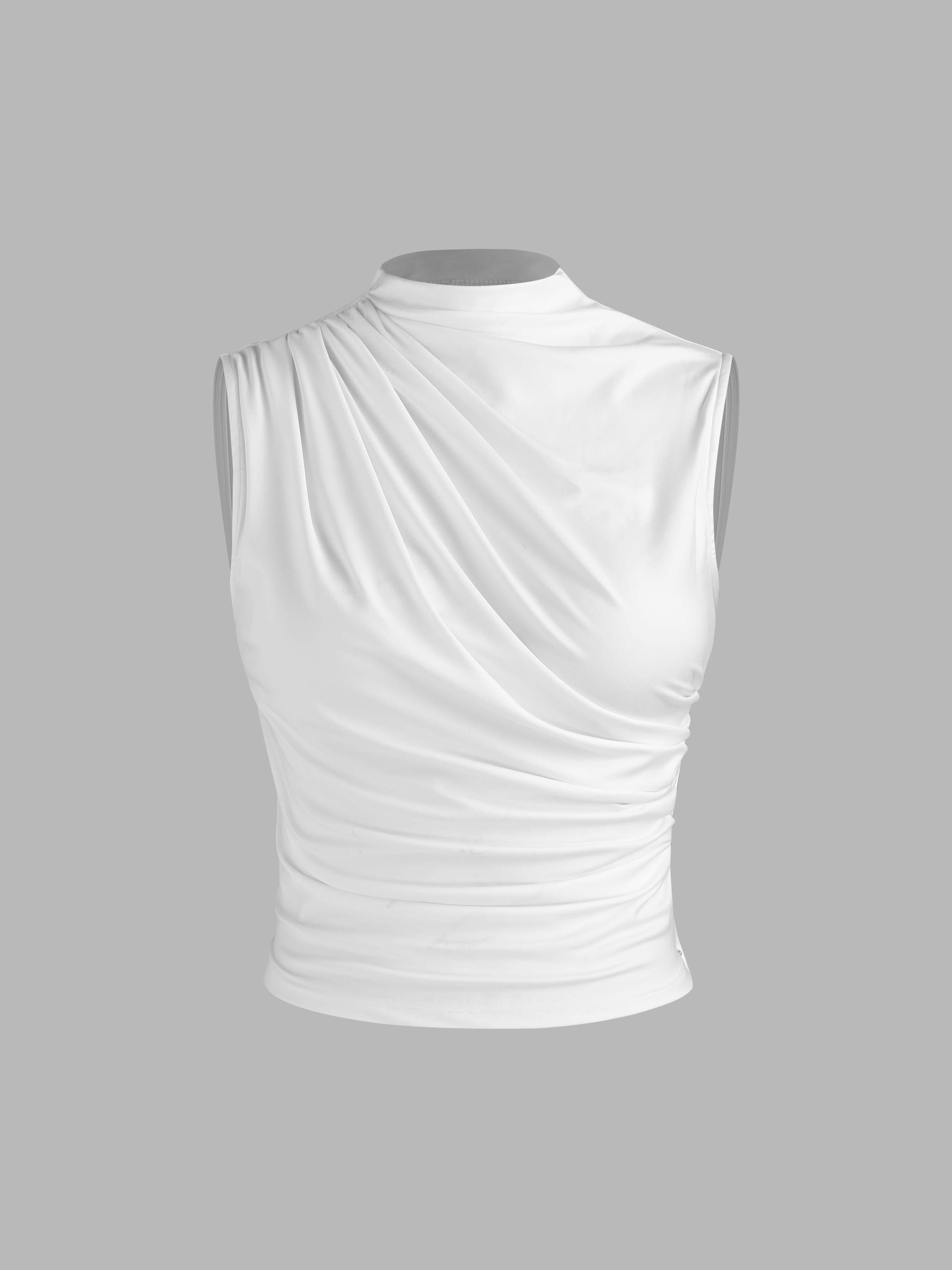 Asymmetrical High Neck Ruched Crop Top by CIDER